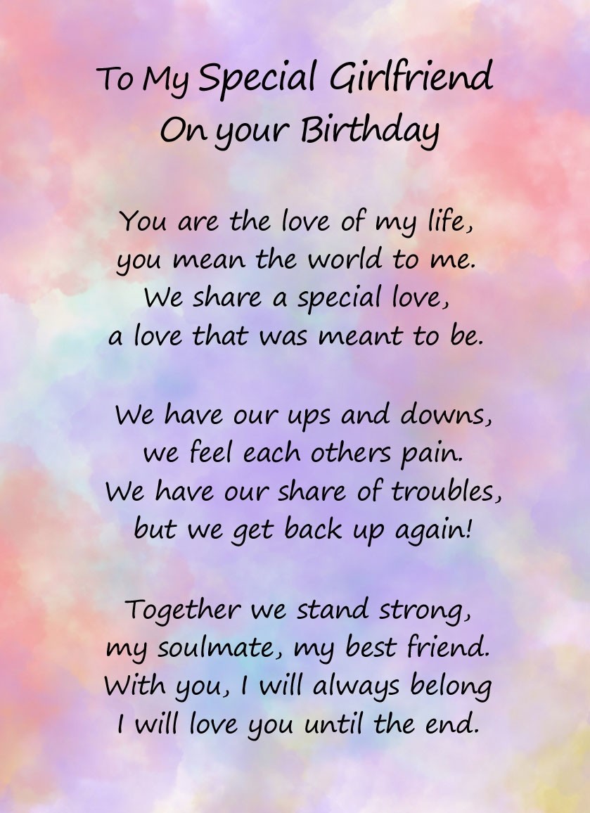Romantic Birthday Verse Poem Card (Special Girlfriend)
