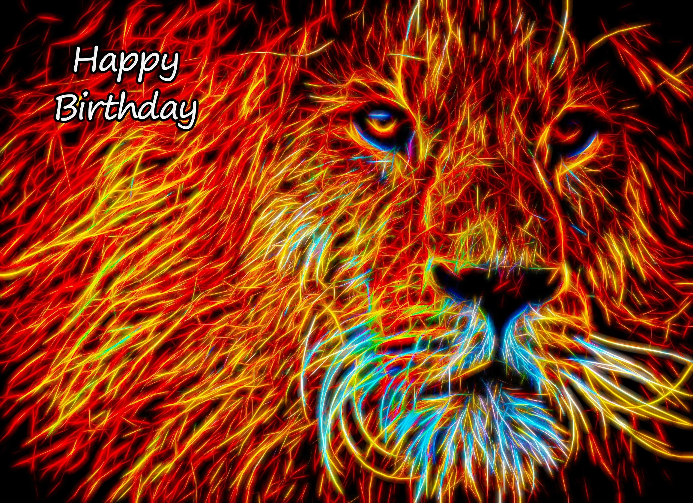 Lion Neon Art Birthday Card