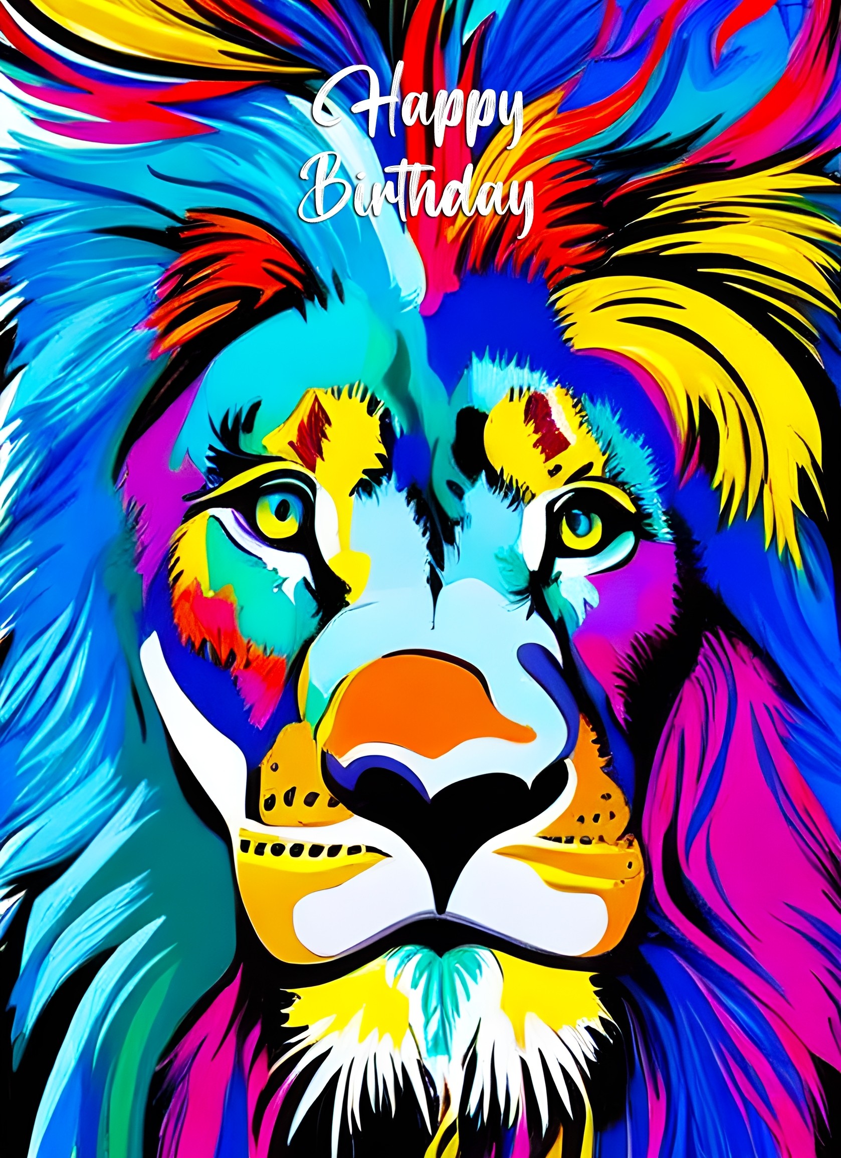 Lion Animal Colourful Abstract Art Birthday Card