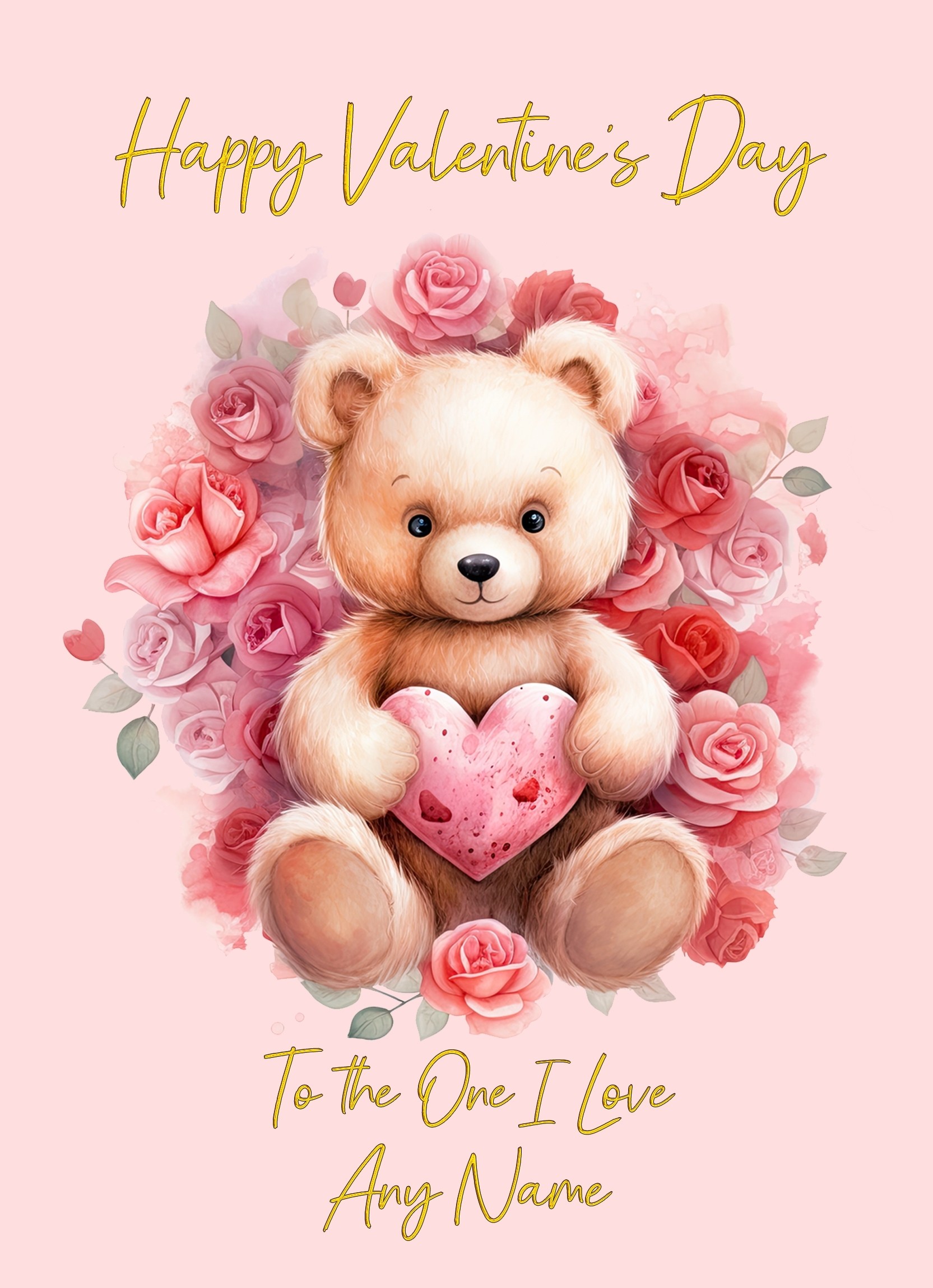 Personalised Valentines Day Card for One I Love (Cuddly Bear, Design 1)