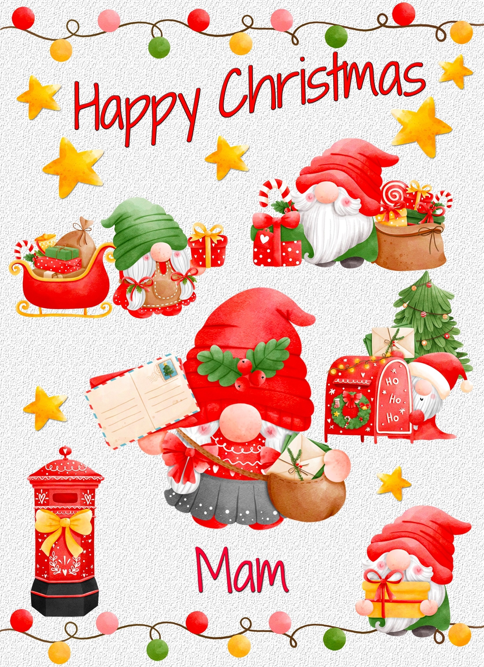 Christmas Card For Mam (Gnome, White)