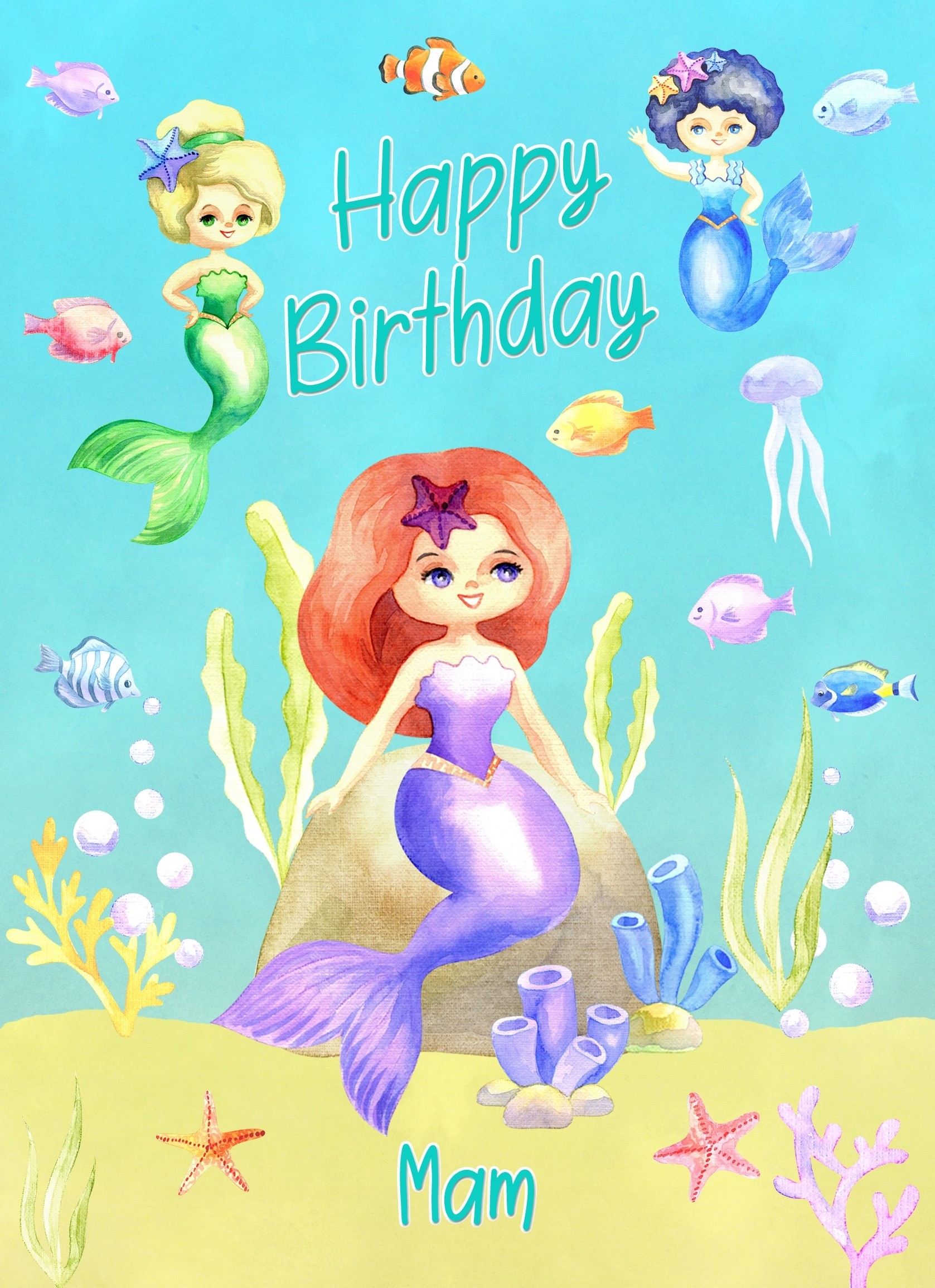 Birthday Card For Mam (Mermaid, Blue)