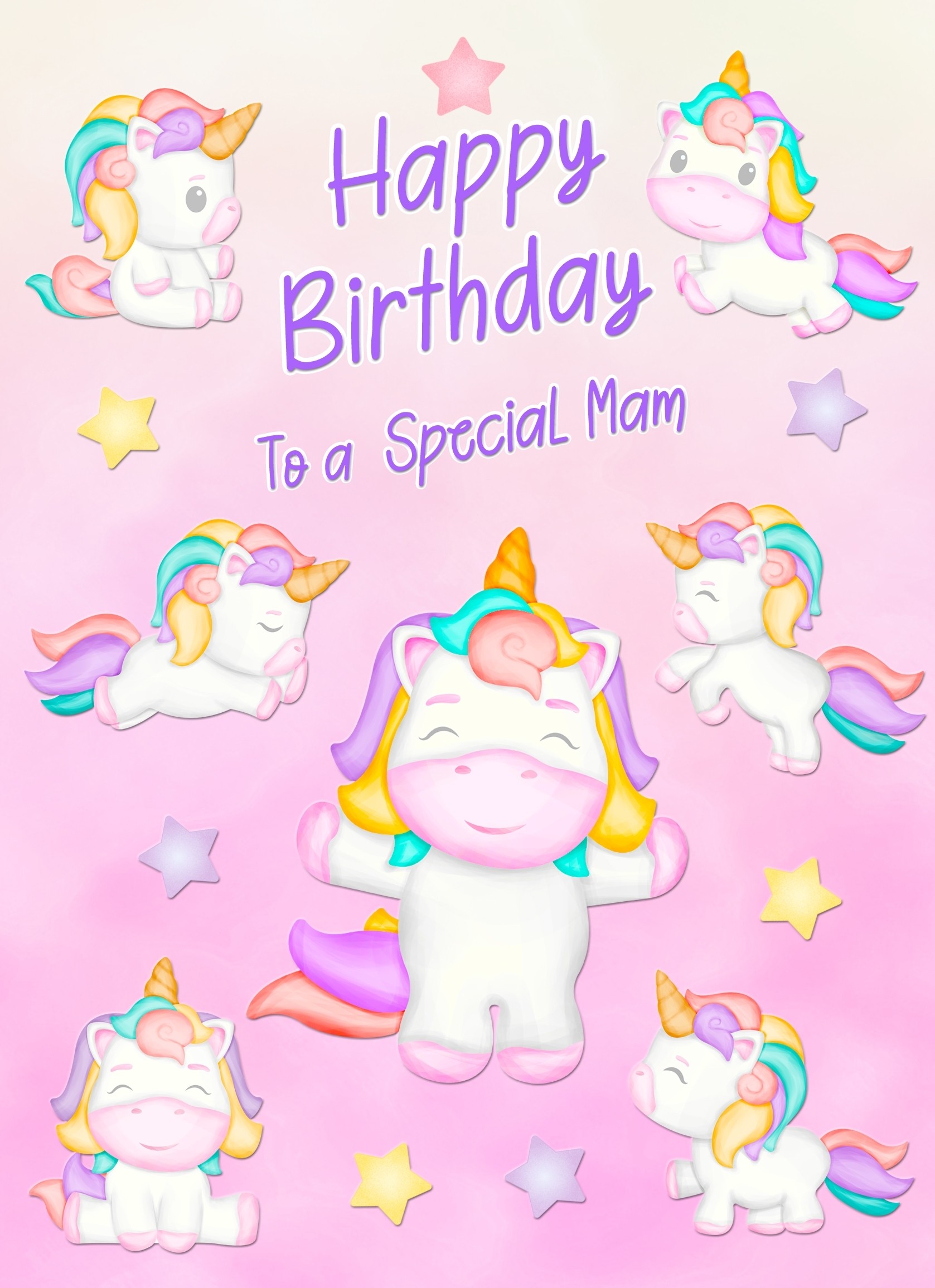 Birthday Card For Mam (Unicorn, Pink)
