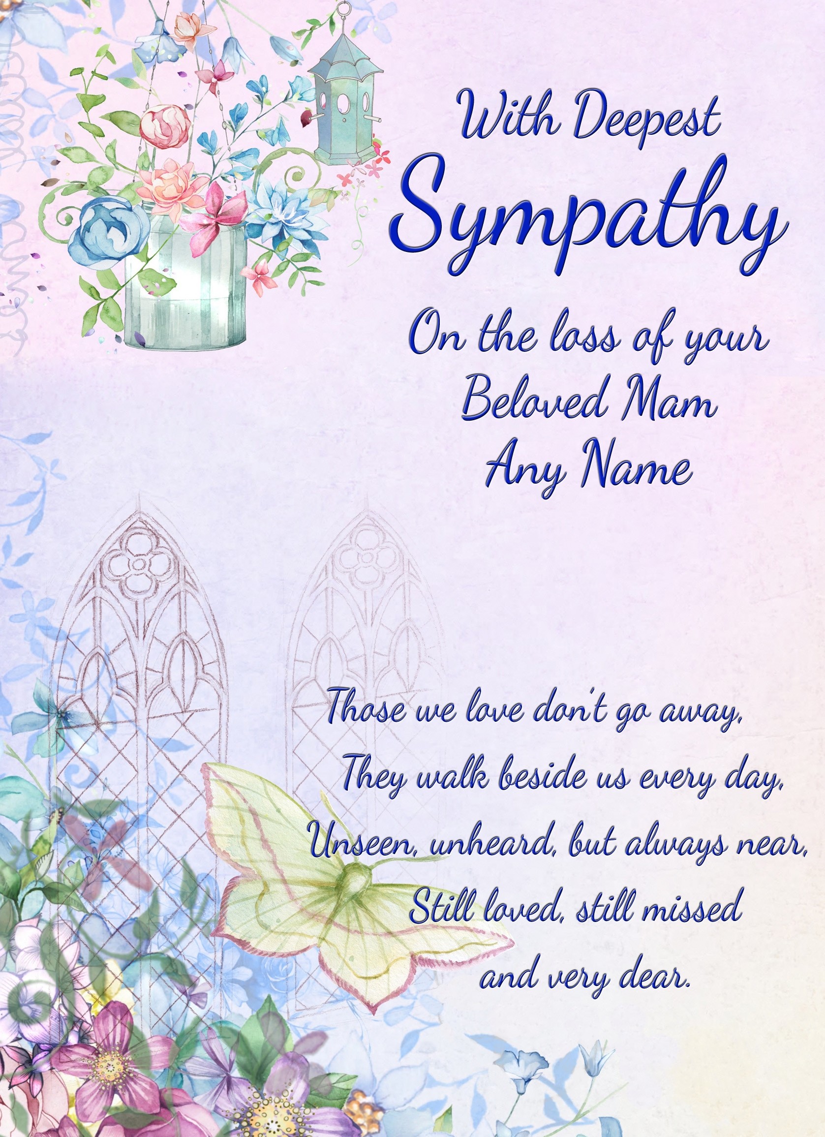 Personalised Sympathy Bereavement Card (Deepest Sympathy, Beloved Mam)