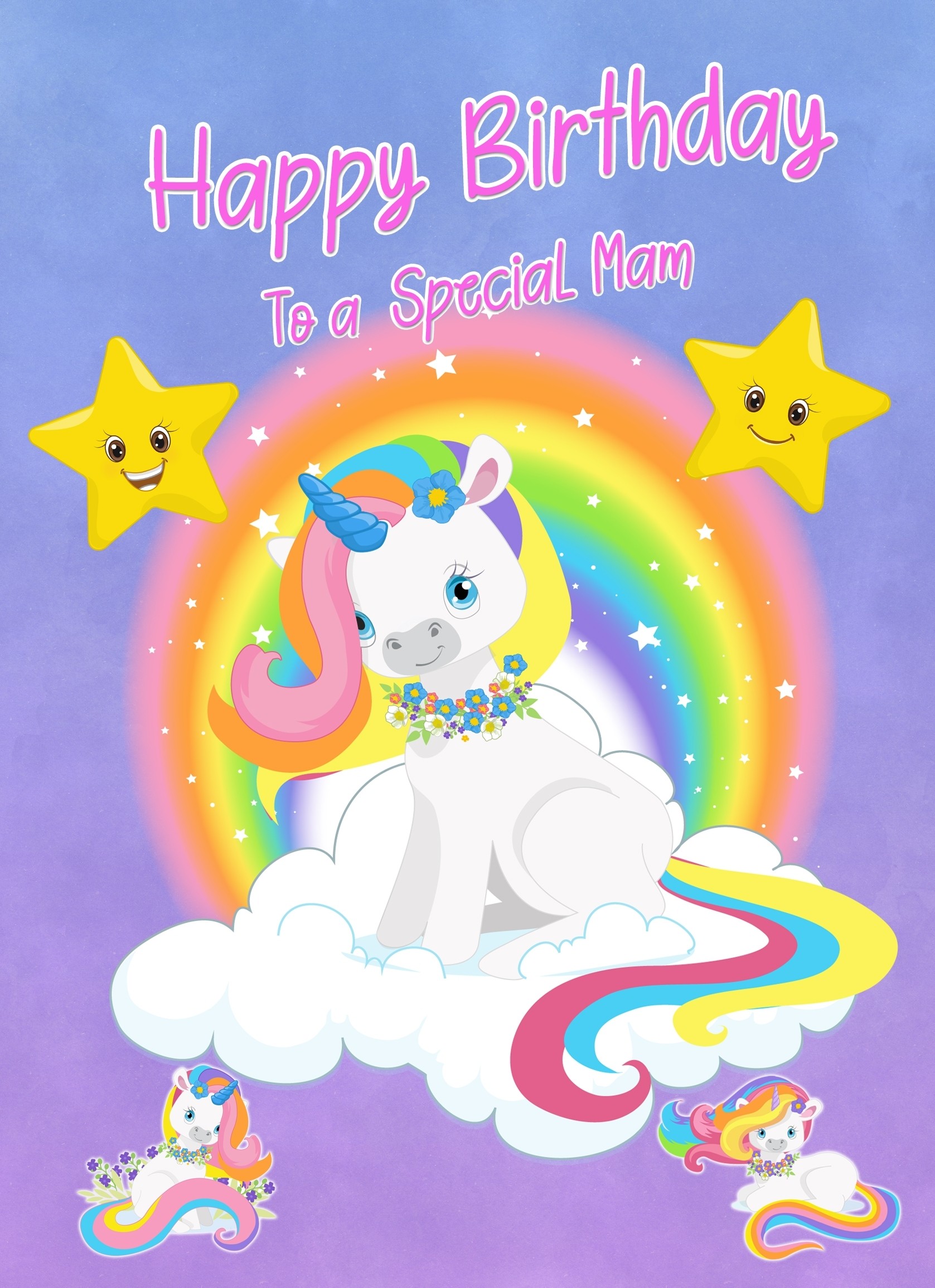 Birthday Card For Mam (Unicorn, Purple)