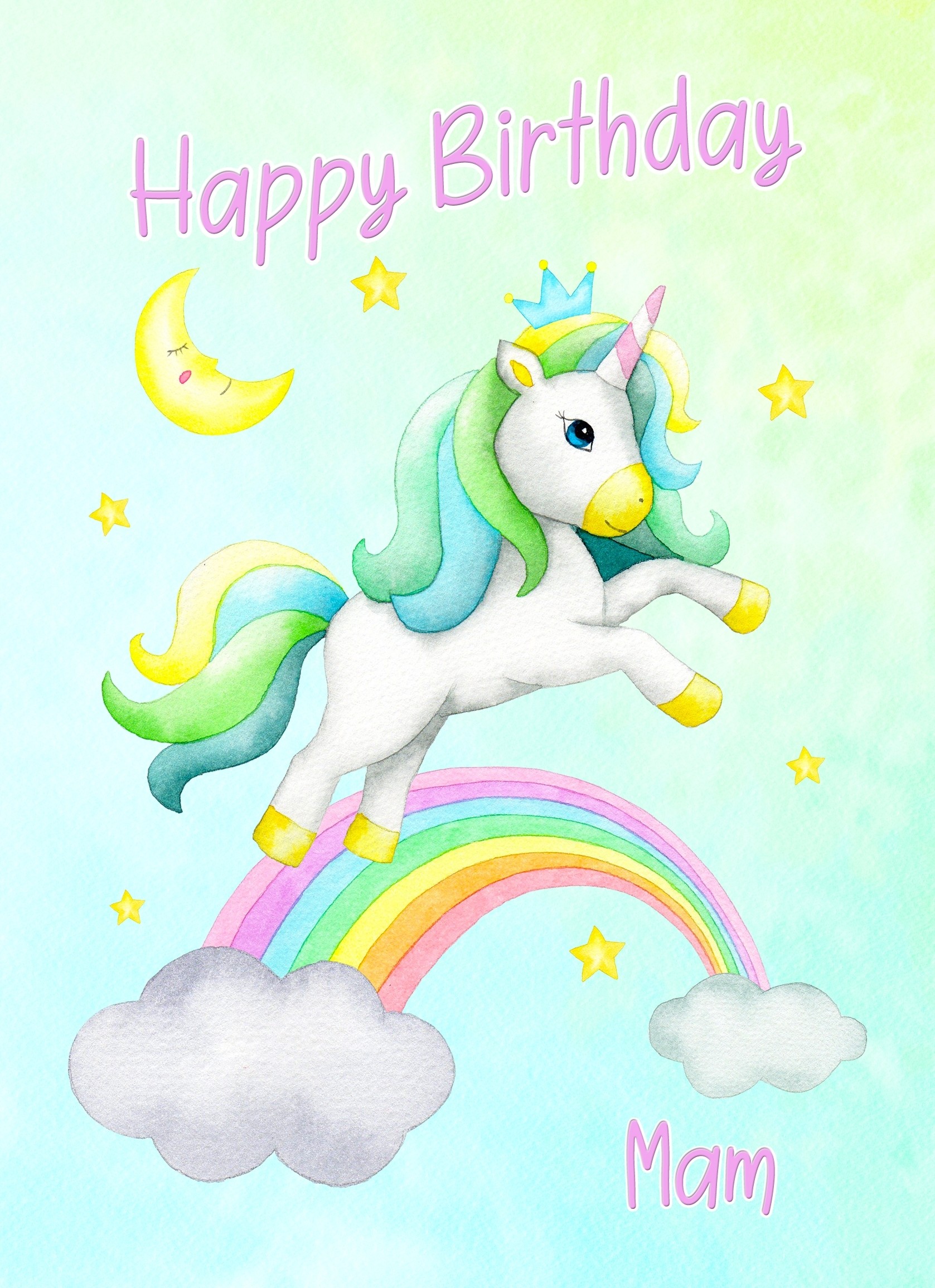 Birthday Card For Mam (Unicorn, Green)