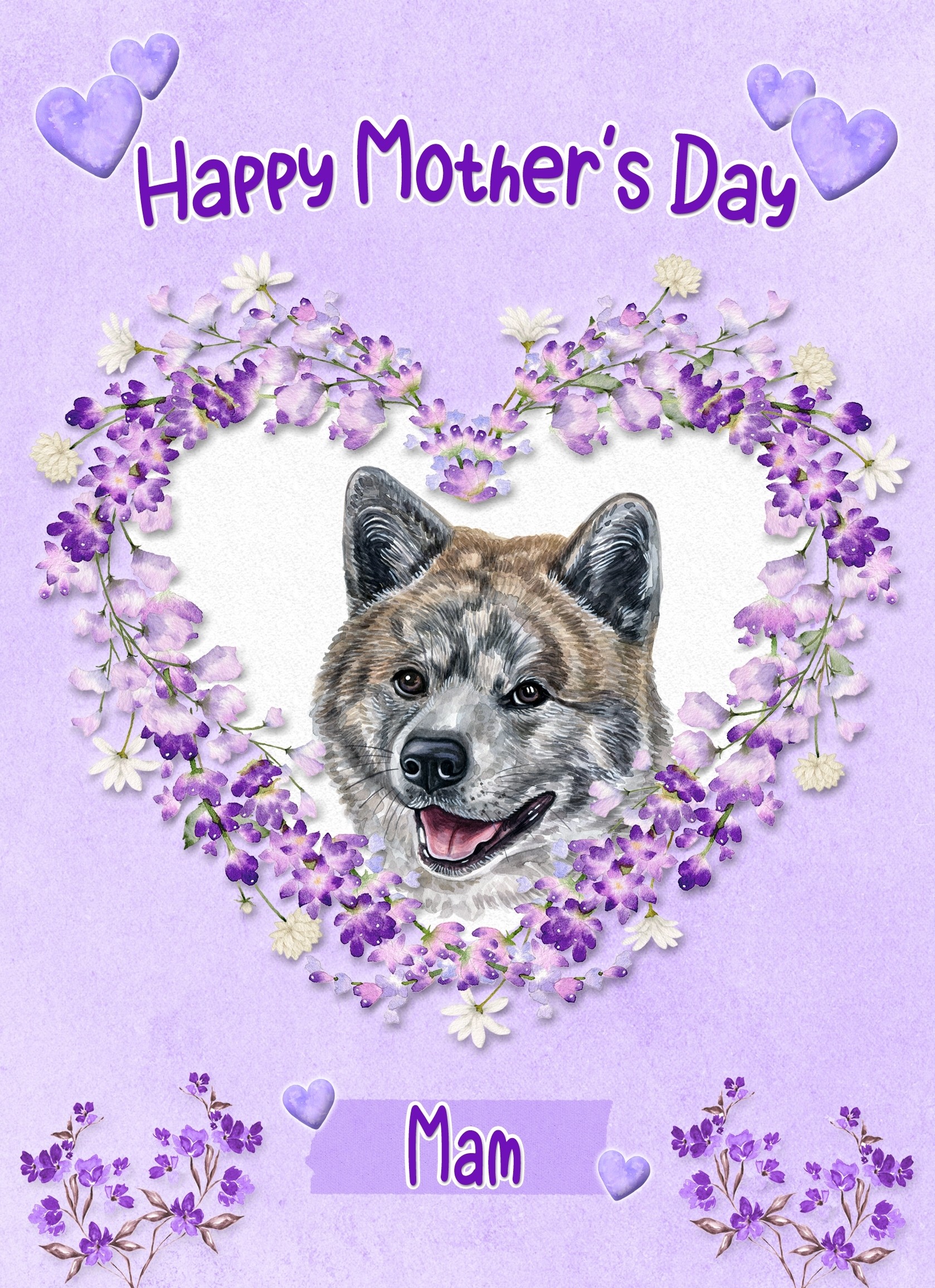 Akita Dog Mothers Day Card (Happy Mothers, Mam)