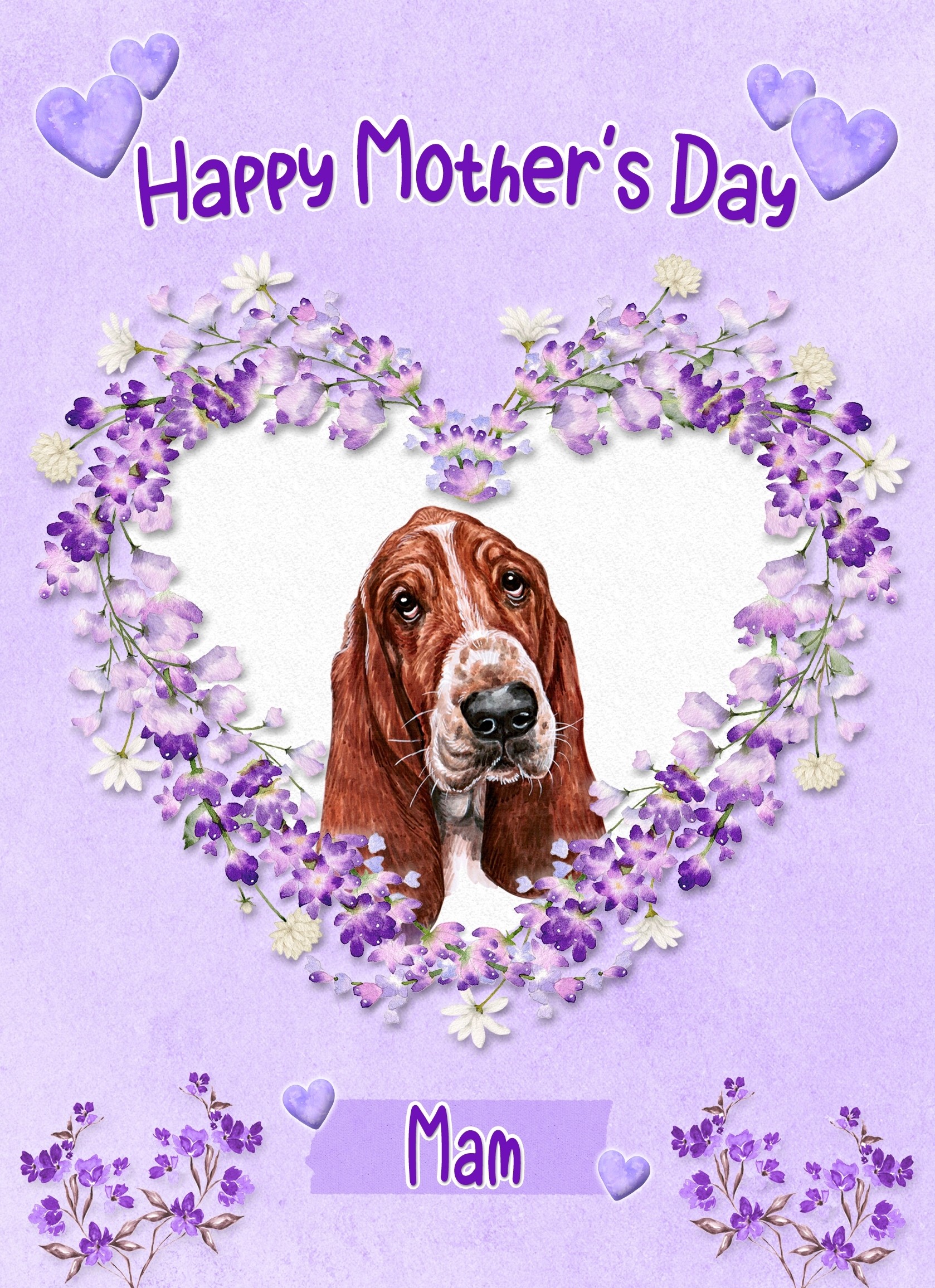 Basset Hound Dog Mothers Day Card (Happy Mothers, Mam)