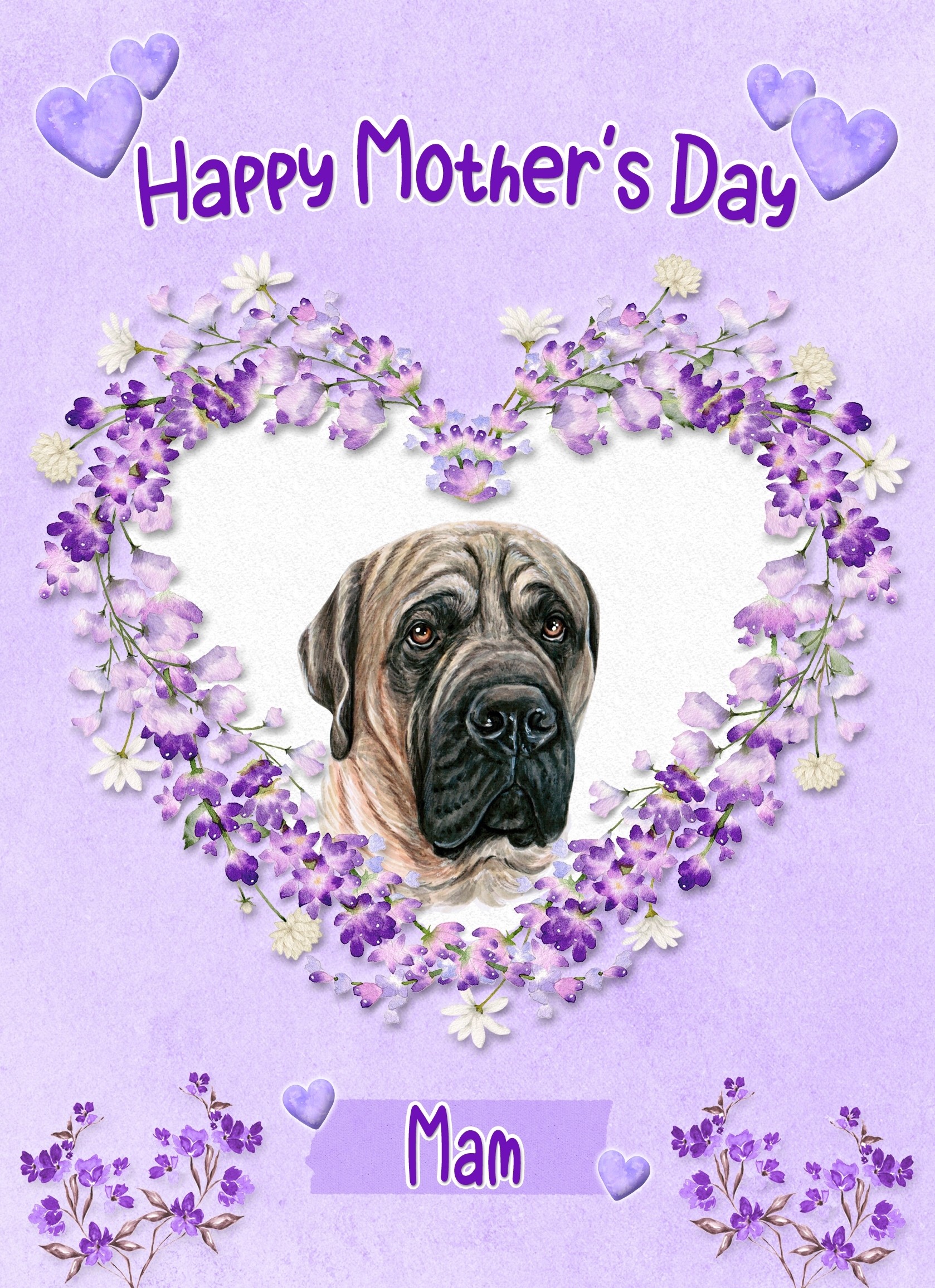 Bull Mastiff Dog Mothers Day Card (Happy Mothers, Mam)