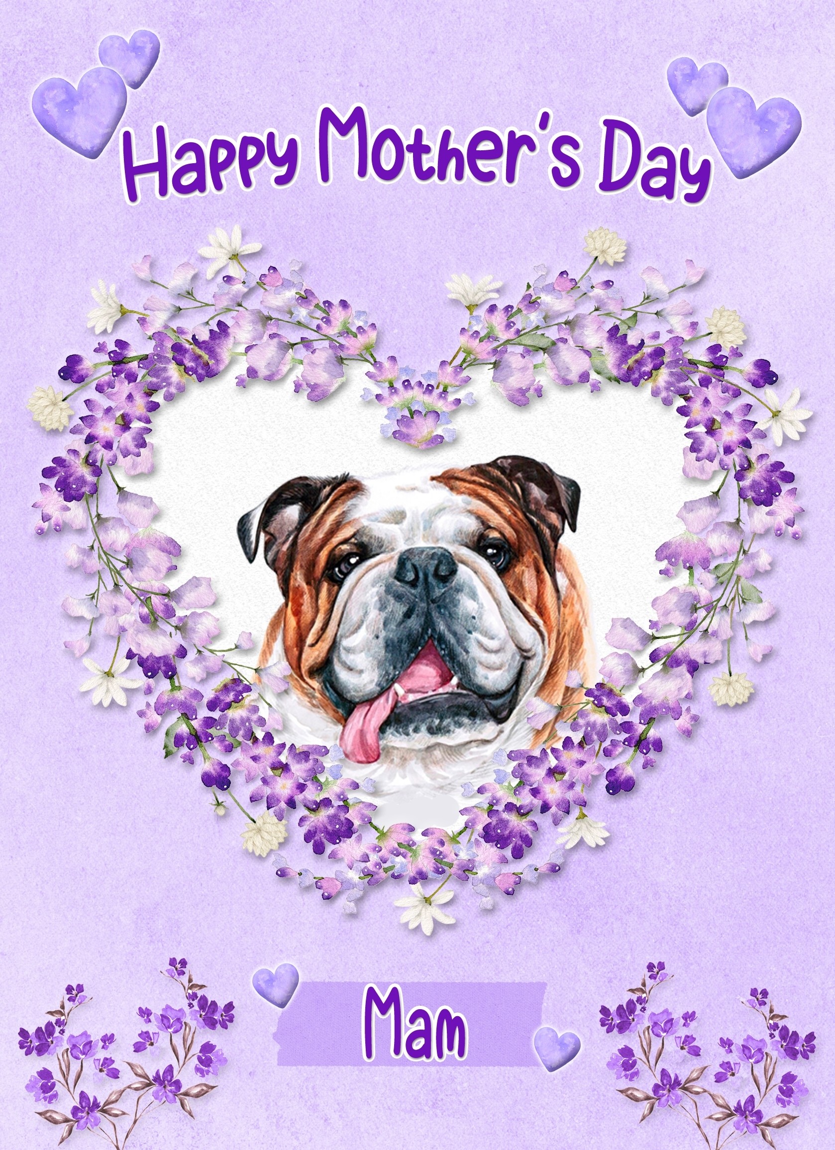 Bulldog Dog Mothers Day Card (Happy Mothers, Mam)