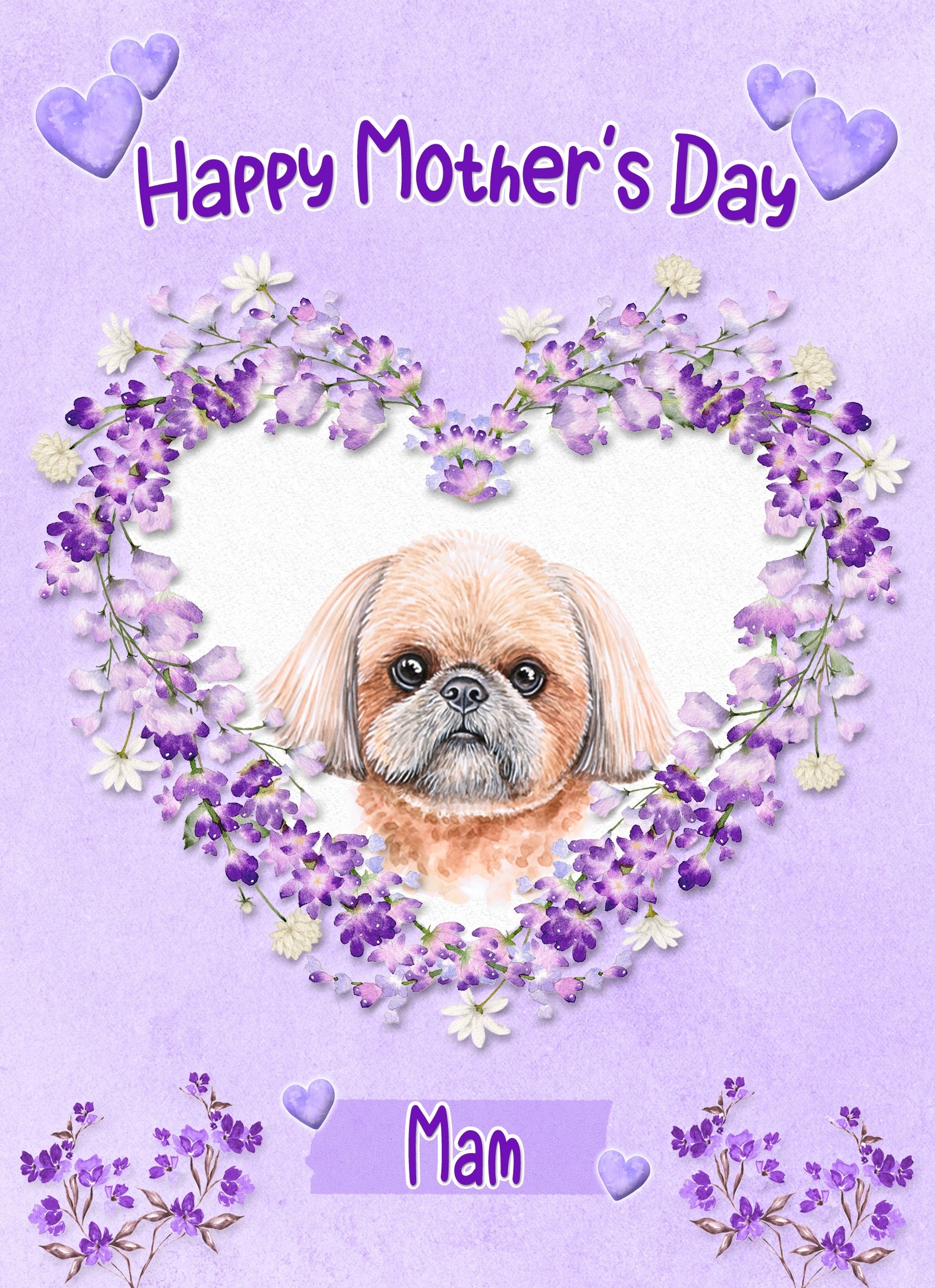 Shih Tzu Dog Mothers Day Card (Happy Mothers, Mam)