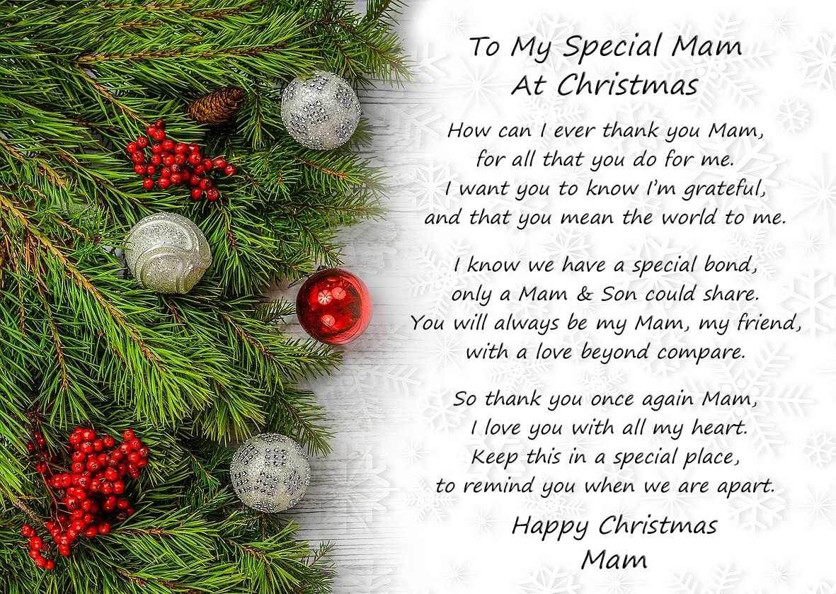 Christmas Verse Poem Greeting Card (Special Mam, from Son, Fir)