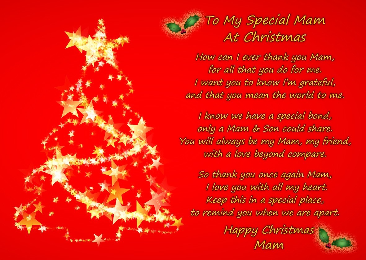 Christmas Verse Poem Greeting Card (Special Mam, from Son, Red)