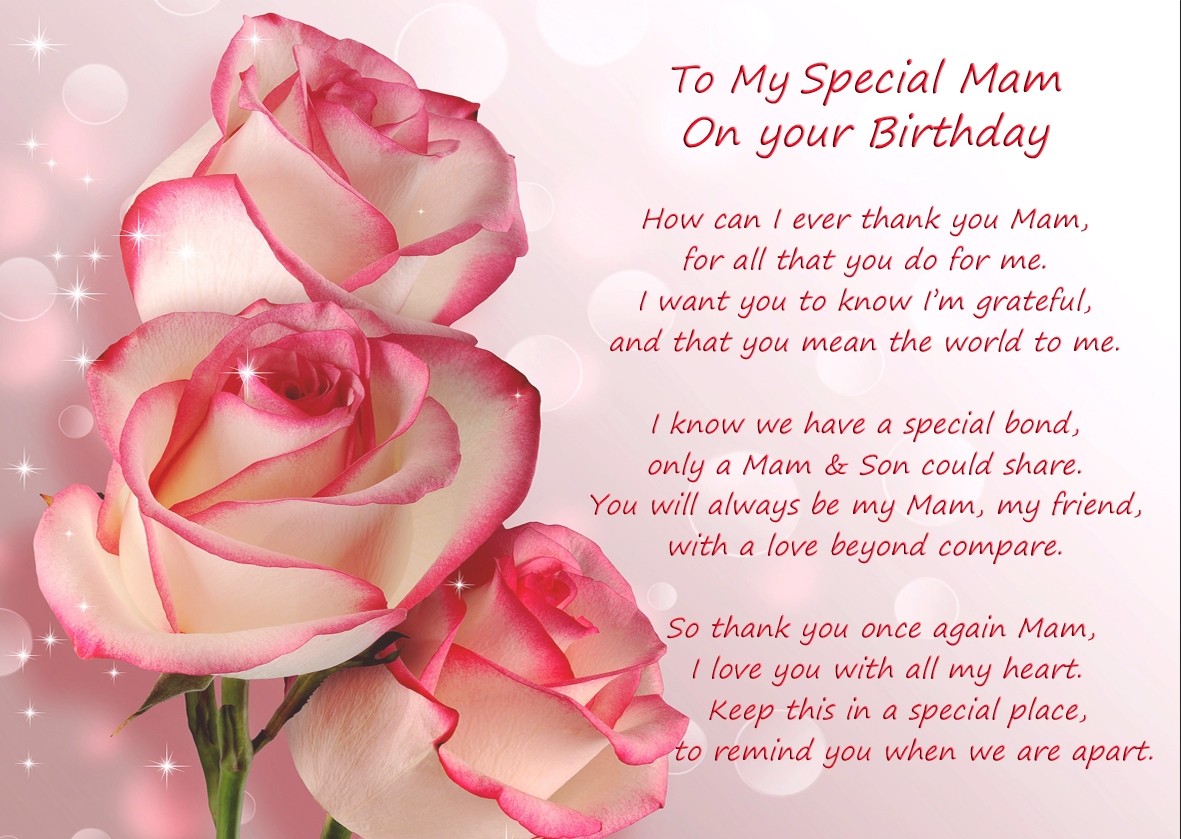 Birthday Verse Poem Landscape Greeting Card (Special Mam, from Son)