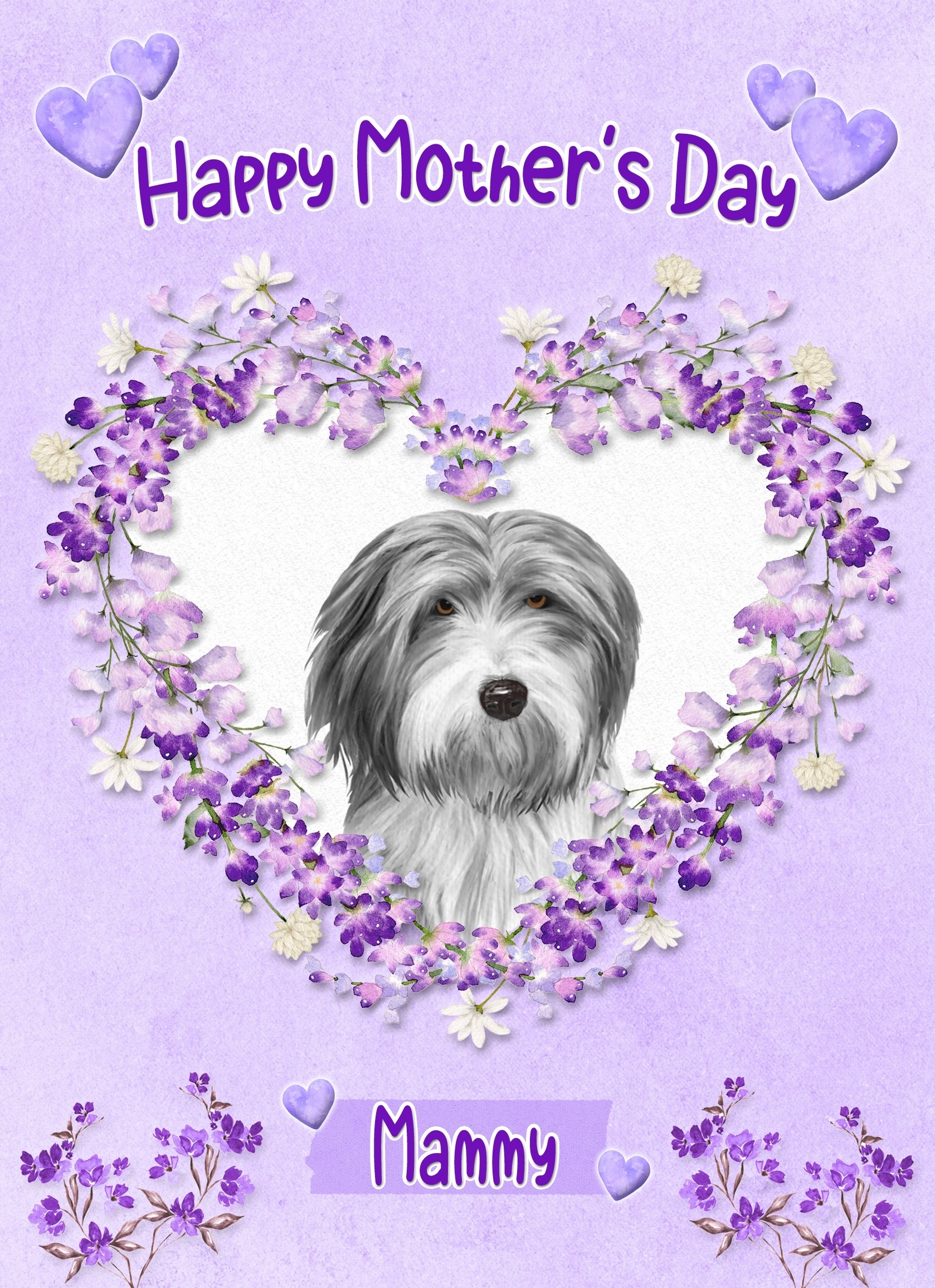 Bearded Collie Dog Mothers Day Card (Happy Mothers, Mammy)