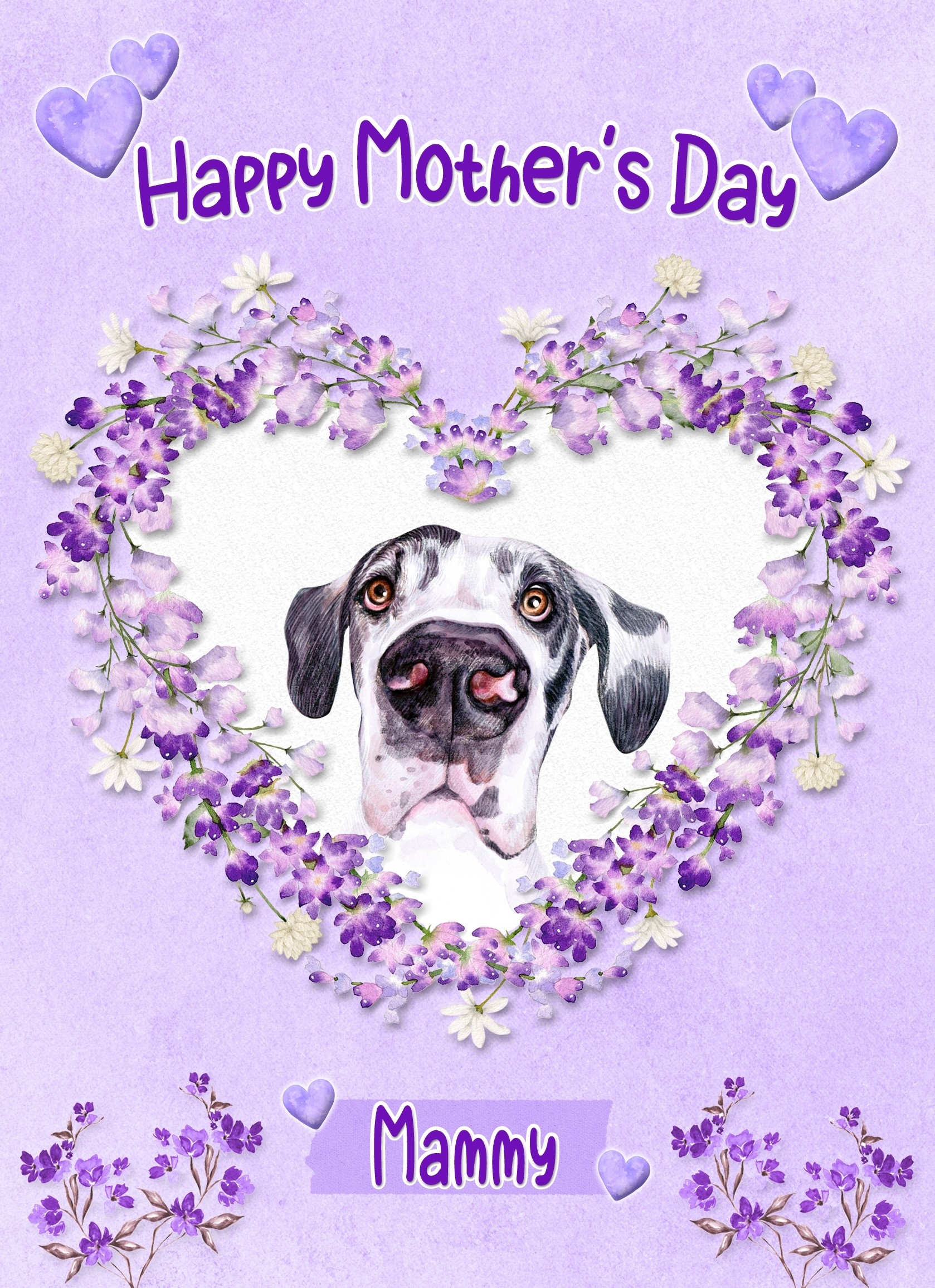 Great Dane Dog Mothers Day Card (Happy Mothers, Mammy)