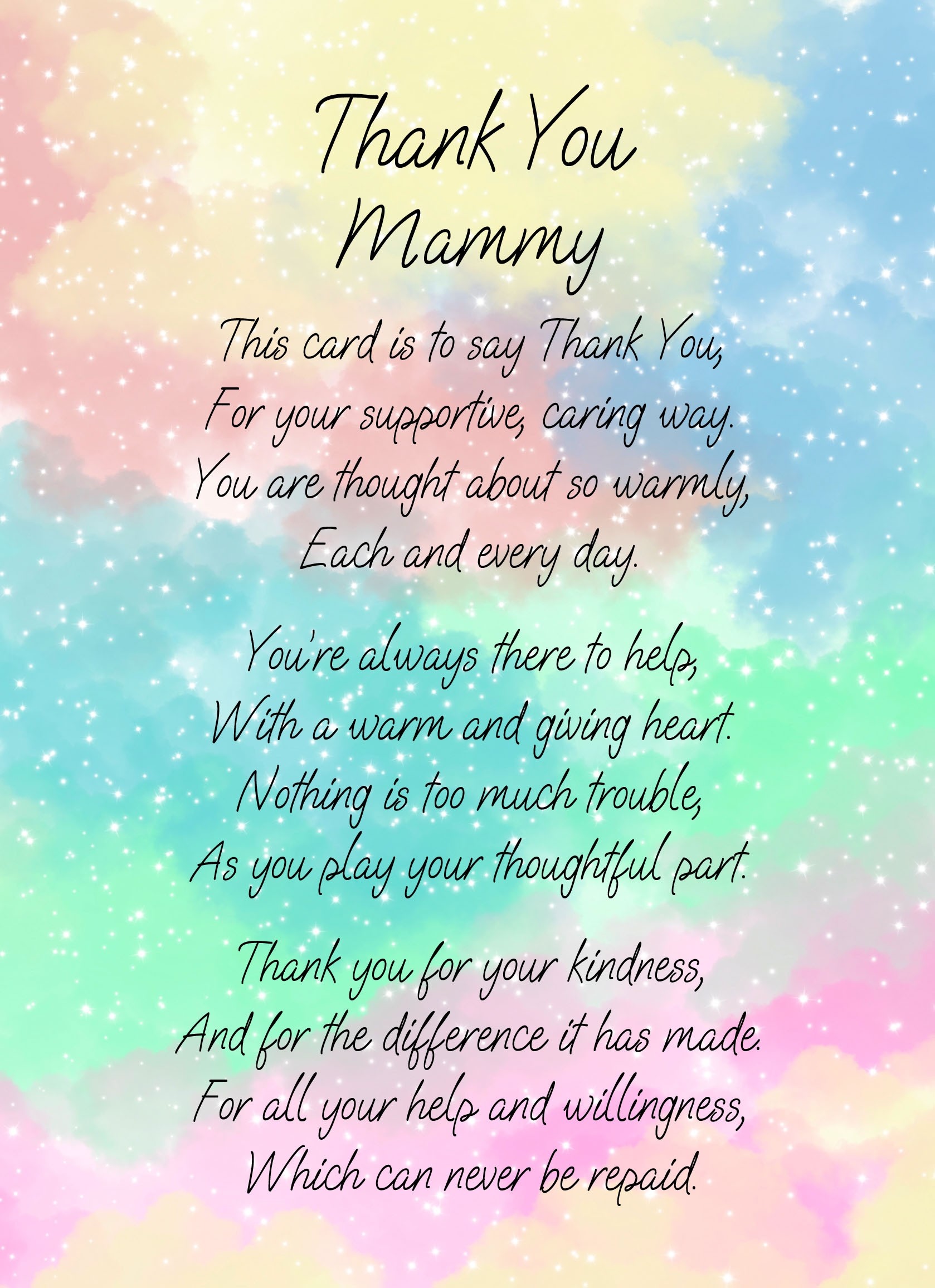 Thank You Poem Verse Card For Mammy