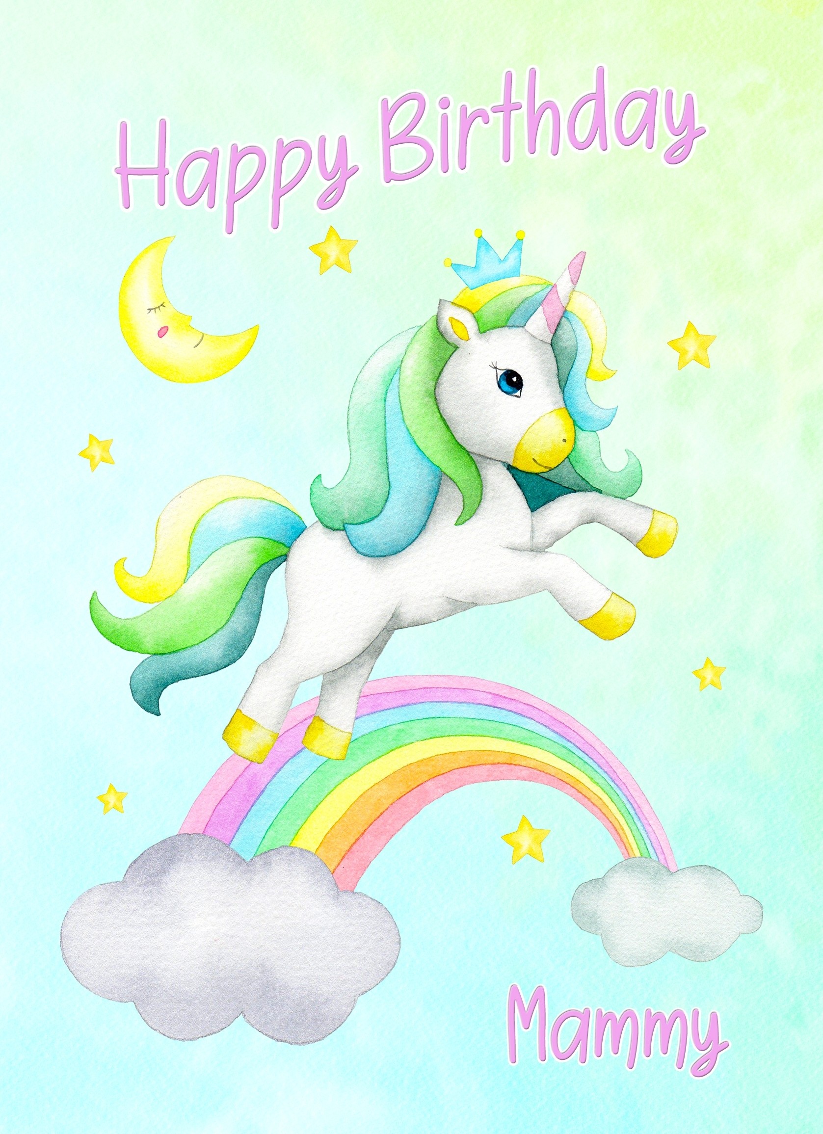Birthday Card For Mammy (Unicorn, Green)