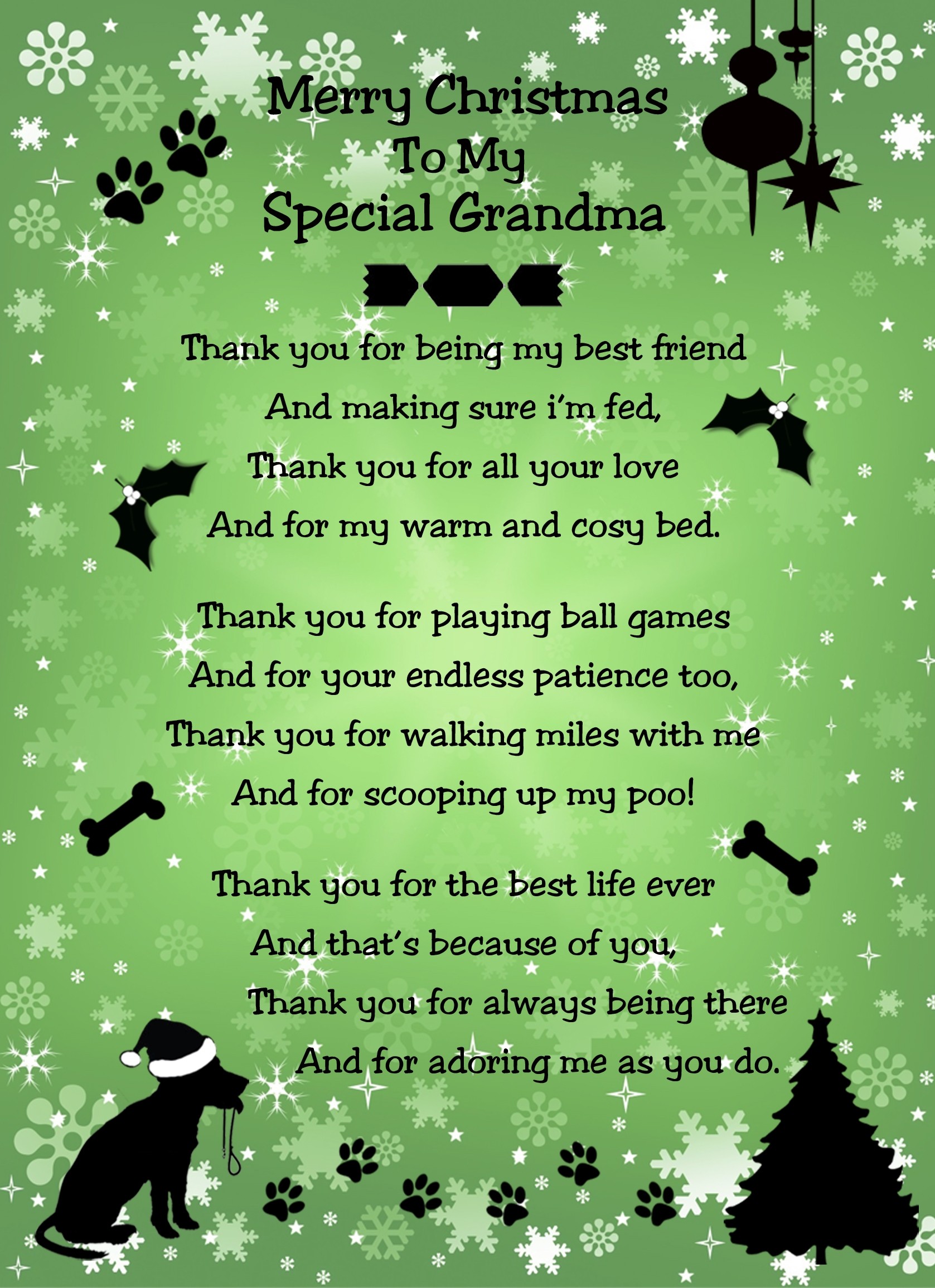 From The Dog Verse Poem Christmas Card (Special Grandma, Green, Merry Christmas)