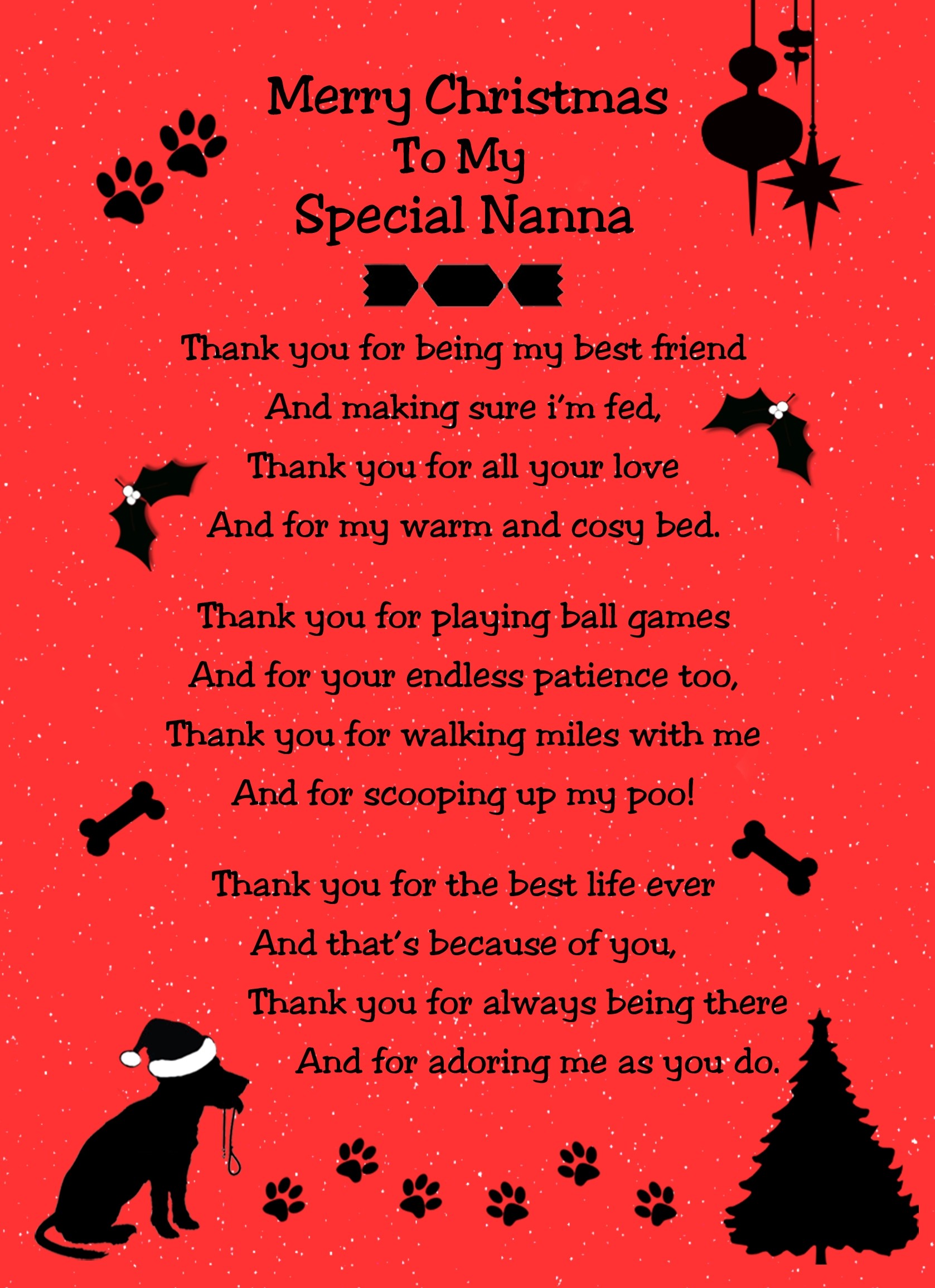 From The Dog Verse Poem Christmas Card (Special Nanna, Red, Merry Christmas)