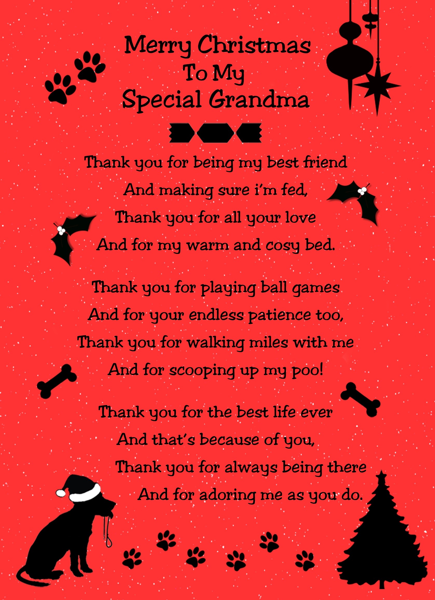 From The Dog Verse Poem Christmas Card (Special Grandma, Red, Merry Christmas)