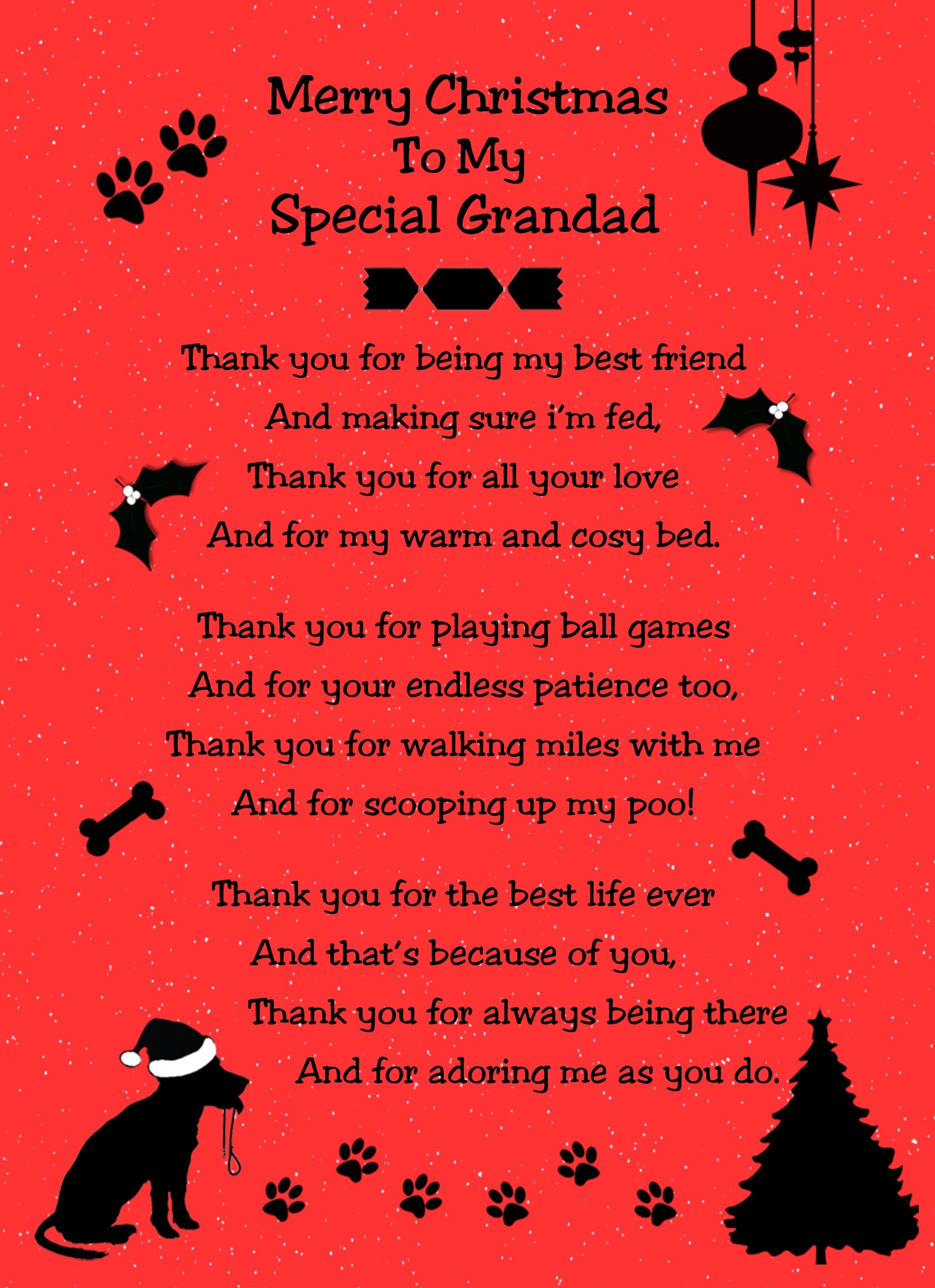 From The Dog Verse Poem Christmas Card (Special Grandad, Red, Merry Christmas)