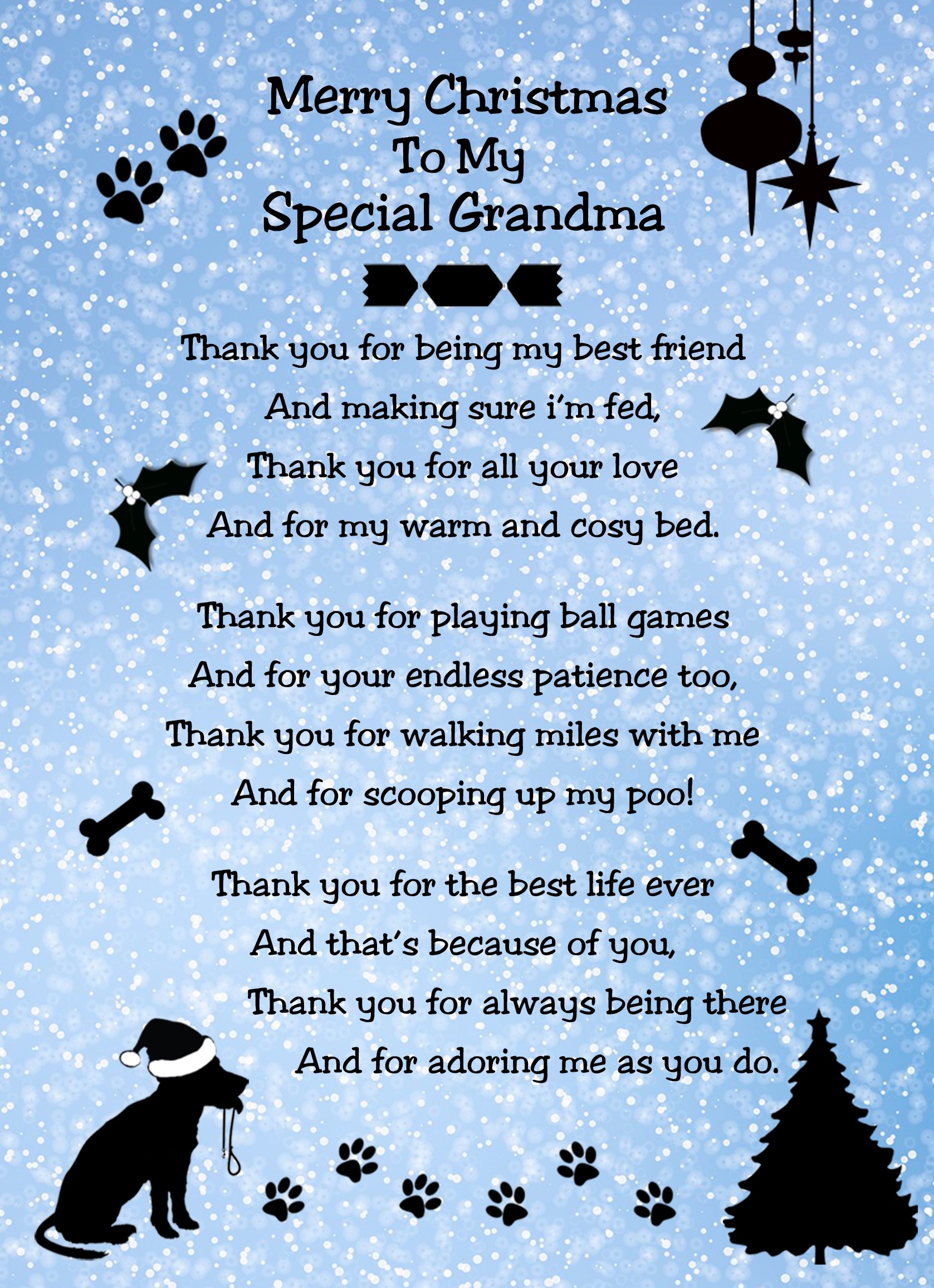 From The Dog Verse Poem Christmas Card (Special Grandma, Snow, Merry Christmas)