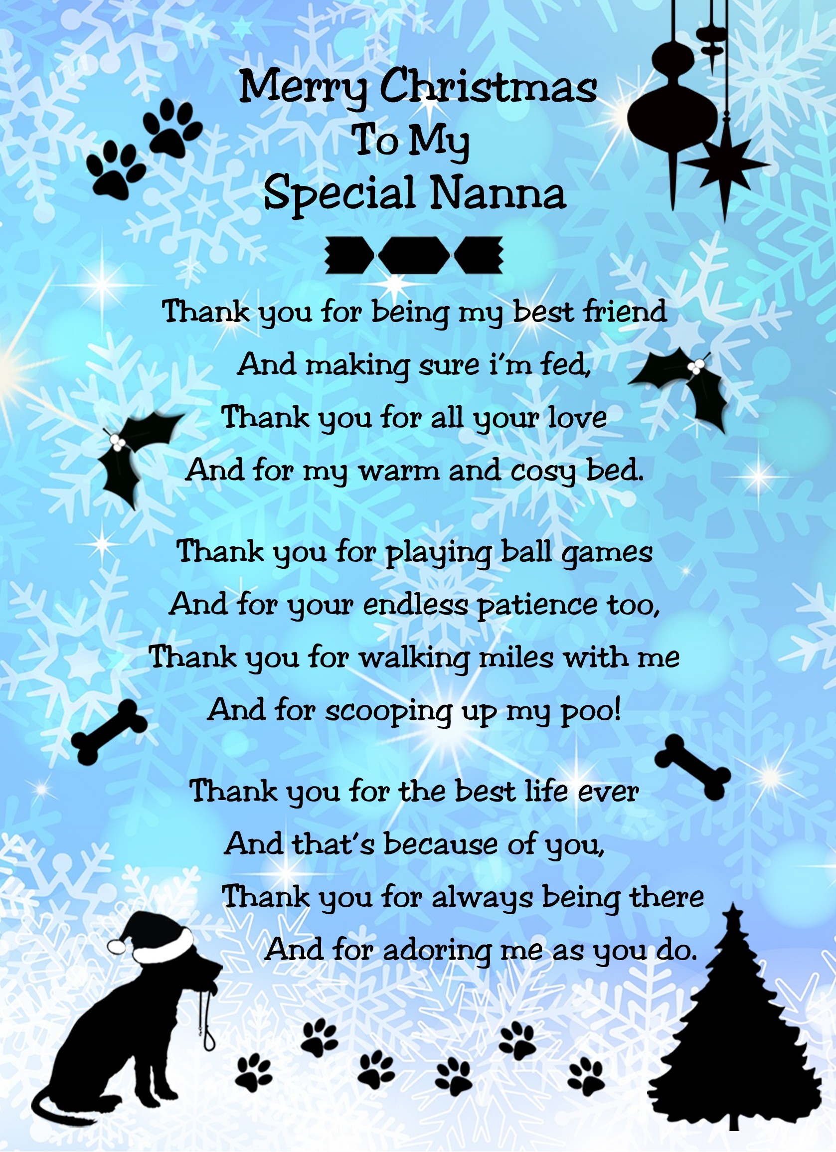 From The Dog Verse Poem Christmas Card (Special Nanna, Snowflake, Merry Christmas)