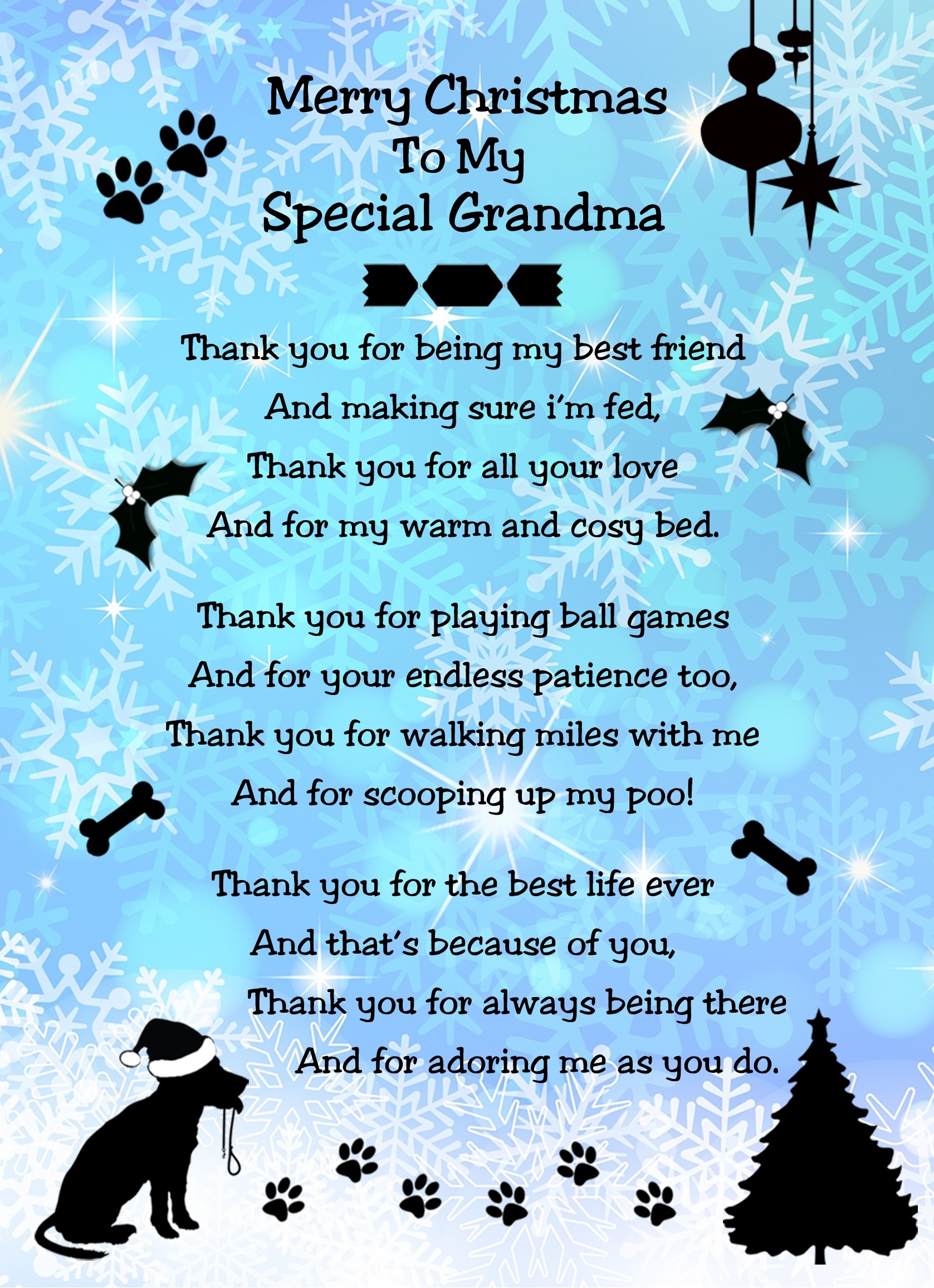 From The Dog Verse Poem Christmas Card (Special Grandma, Snowflake, Merry Christmas)