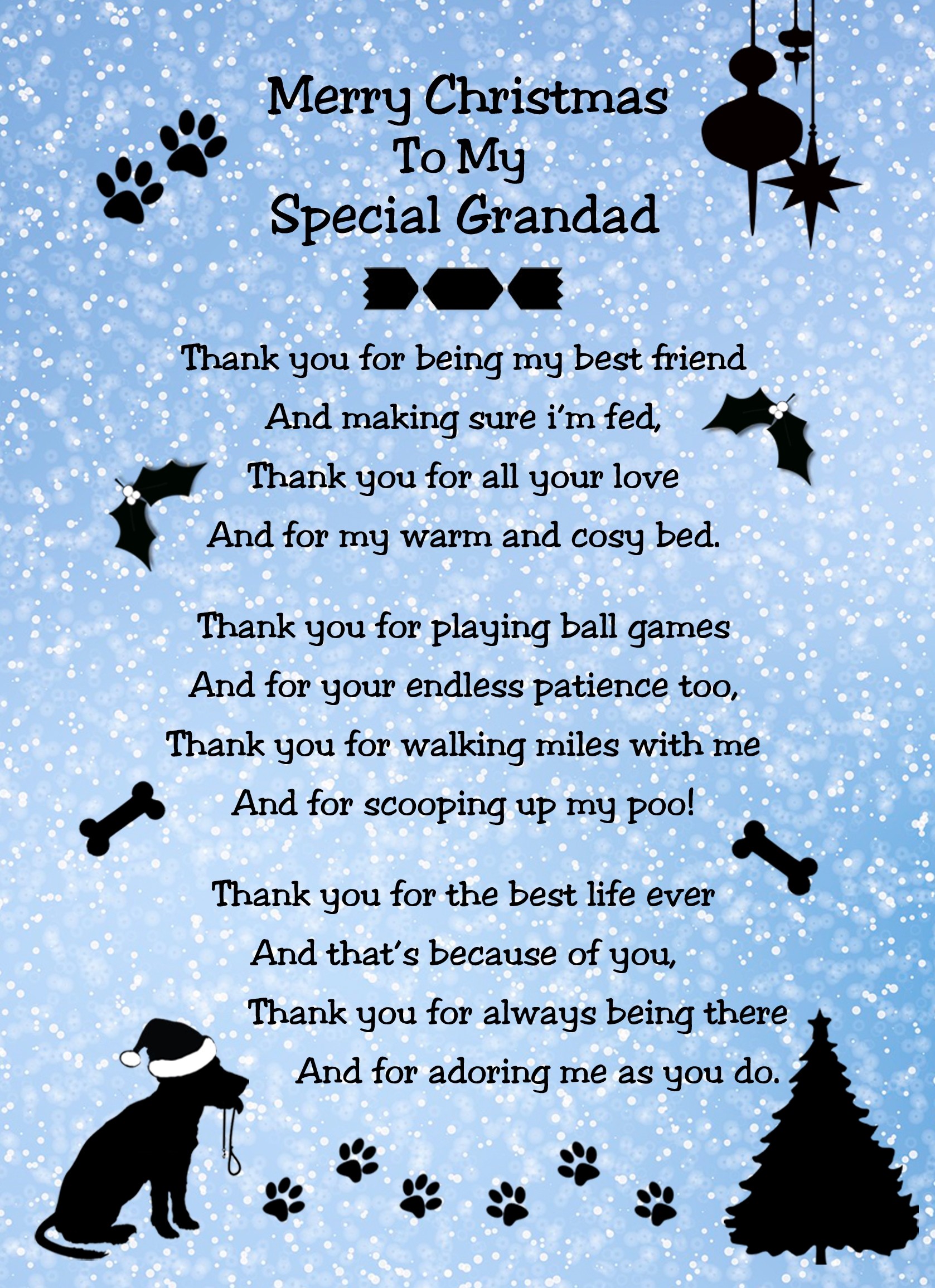 From The Dog Verse Poem Christmas Card (Special Grandad, Snow, Merry Christmas)