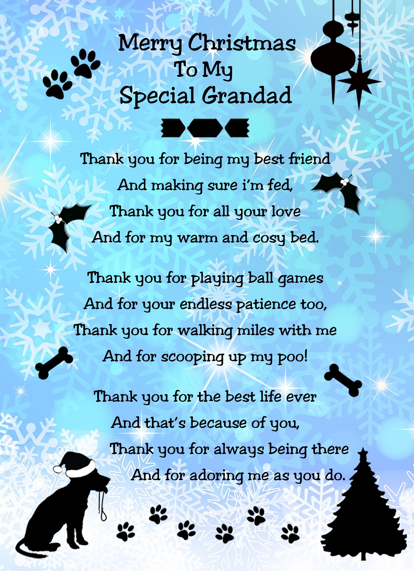 From The Dog Verse Poem Christmas Card (Special Grandad, Snowflake, Merry Christmas)