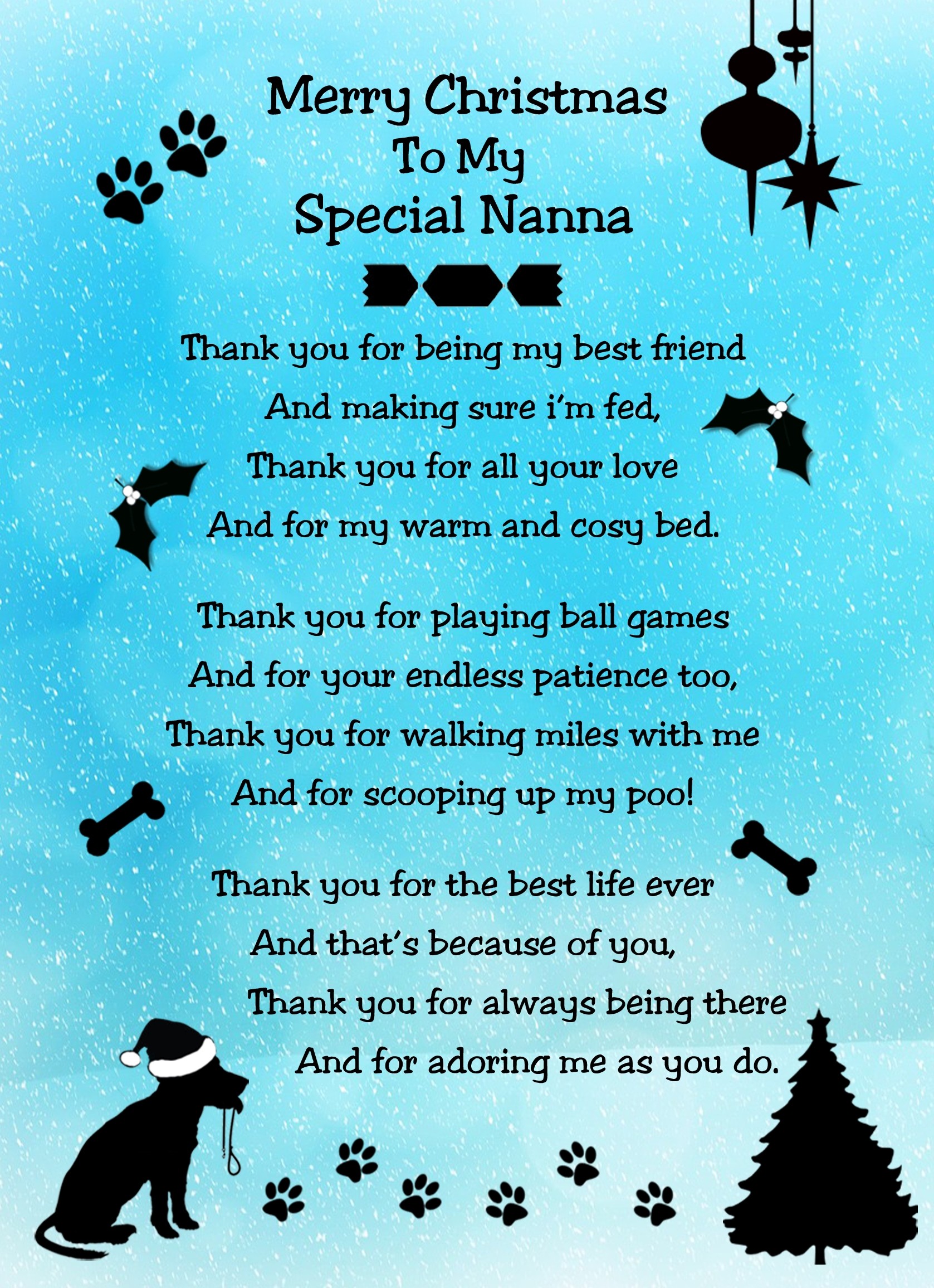 From The Dog Verse Poem Christmas Card (Special Nanna, Turquoise, Merry Christmas)