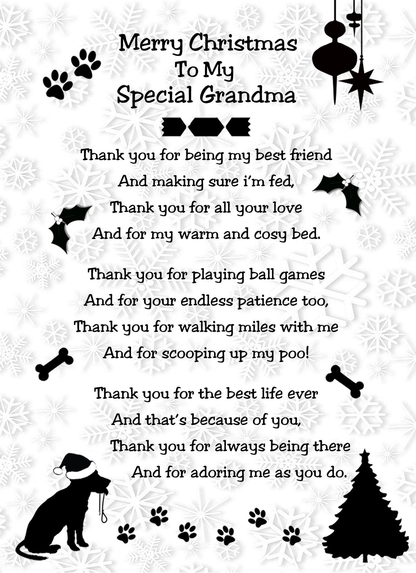 From The Dog Verse Poem Christmas Card (Special Grandma, White, Merry Christmas)