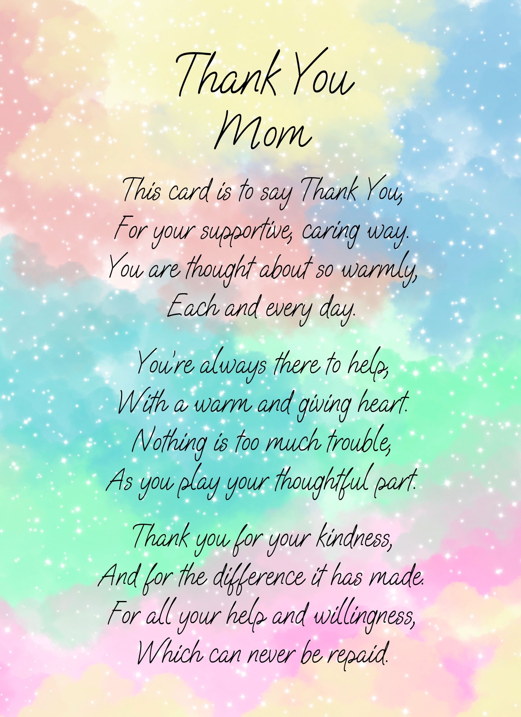 Thank You Poem Verse Card For Mom