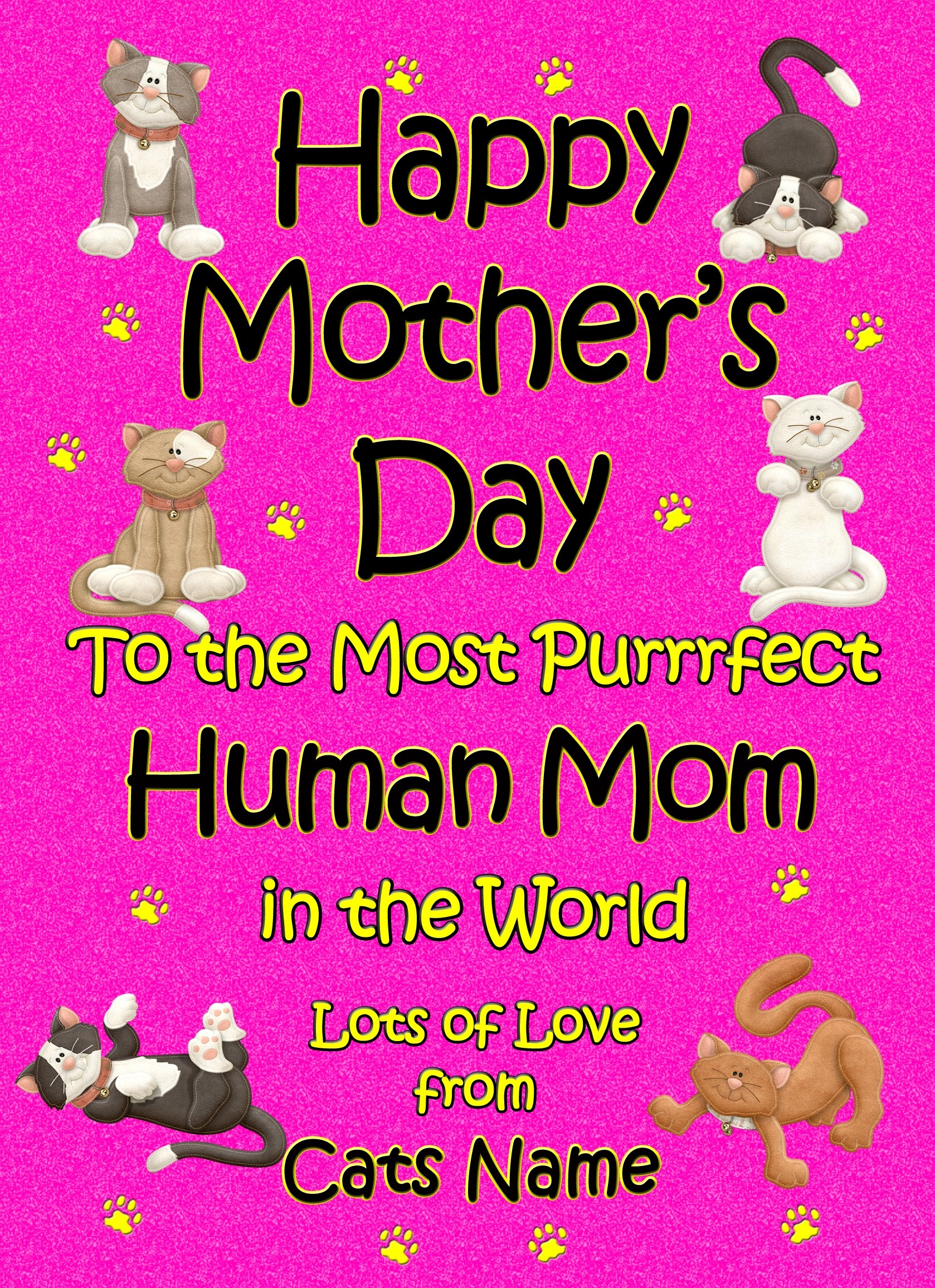 Personalised From The Cat Mothers Day Card (Cerise, Purrrfect Human Mom)