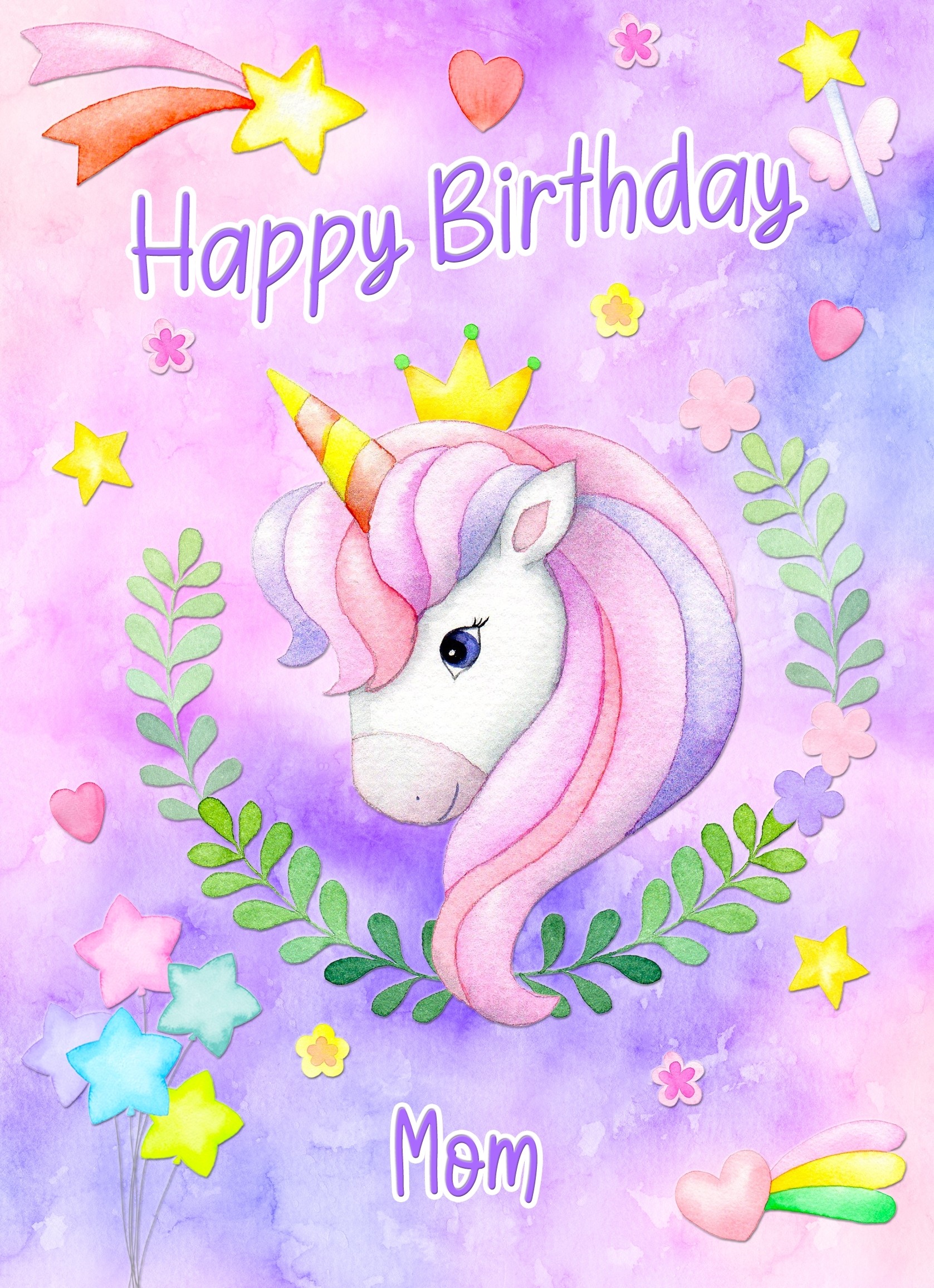 Birthday Card For Mom (Unicorn, Lilac)