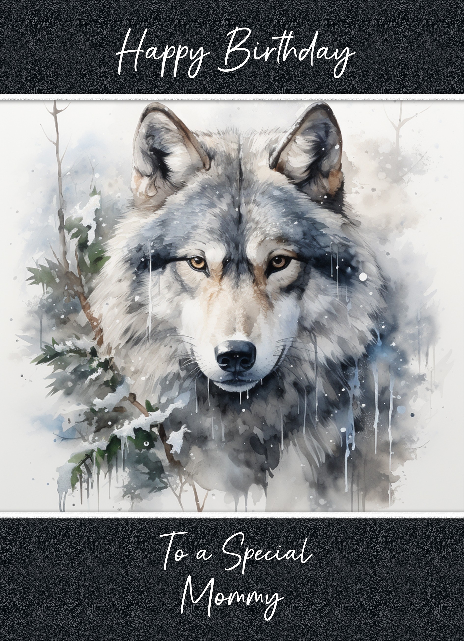 Birthday Card For Mommy (Fantasy Wolf Art, Design 2)