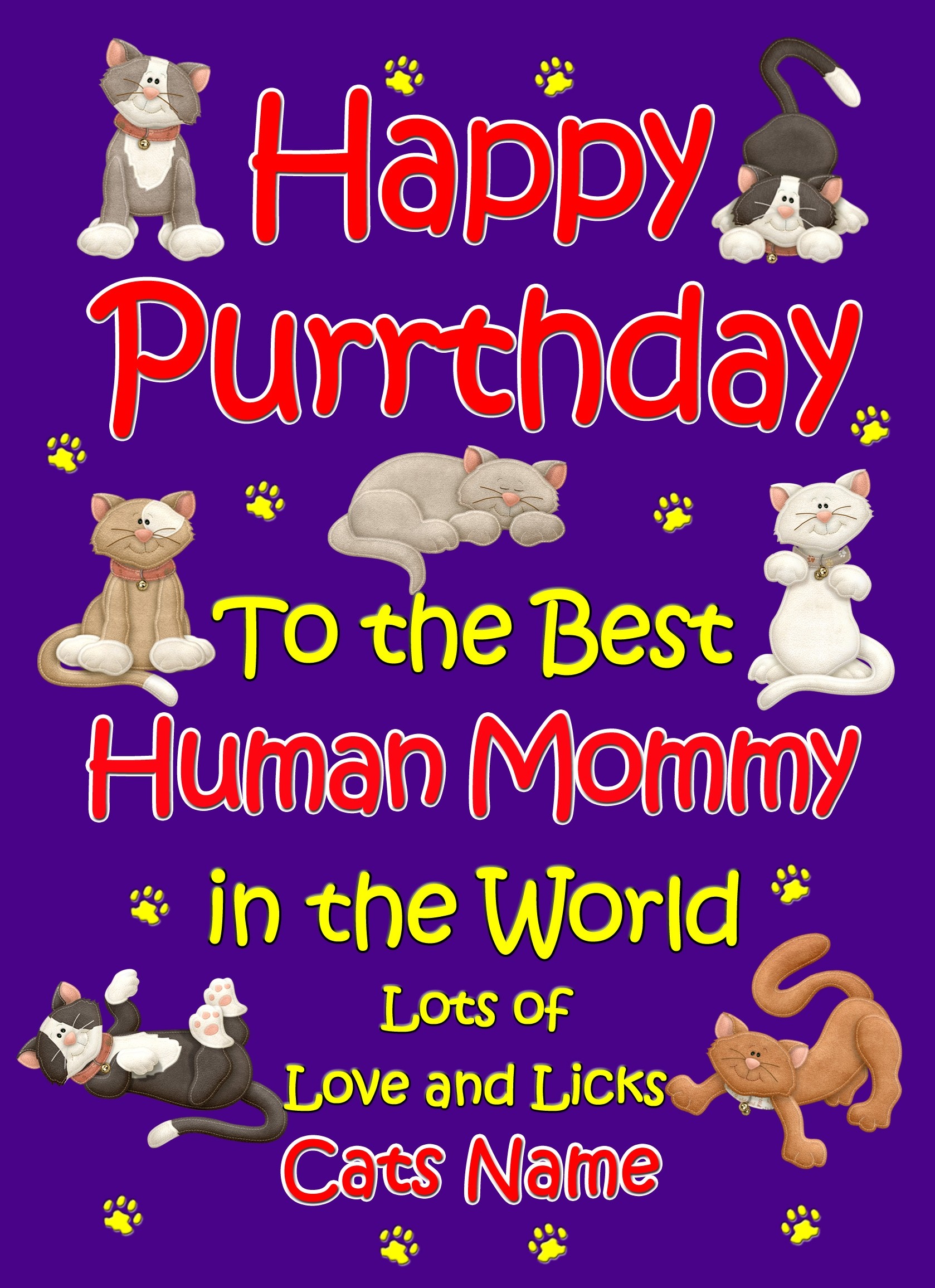 Personalised From The Cat Birthday Card (Purple, Human Mommy, Happy Purrthday)