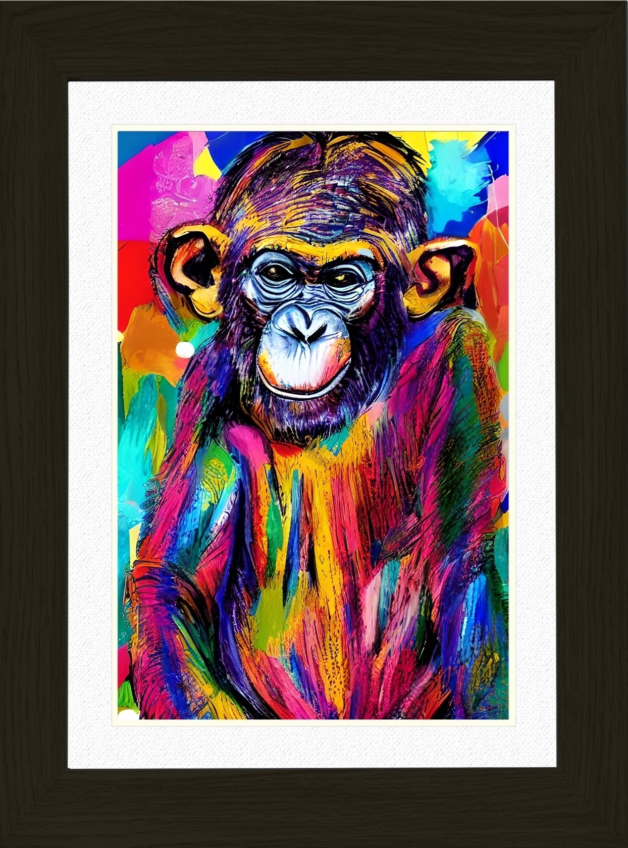 Monkey Chimpanzee Animal Picture Framed Colourful Abstract Art (30cm x 25cm Black Frame)