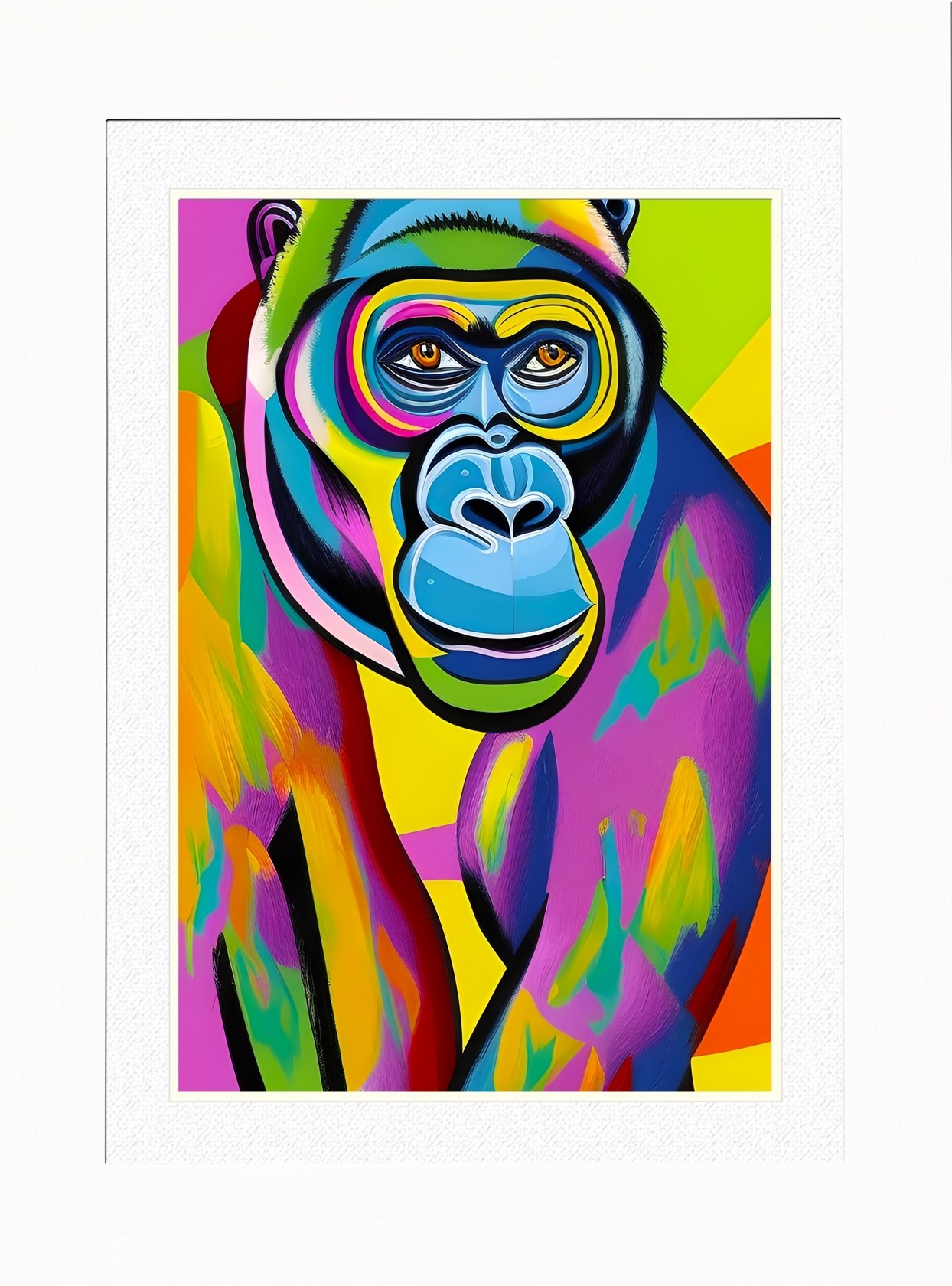 Monkey Chimpanzee Animal Picture Framed Colourful Abstract Art (A3 White Frame)