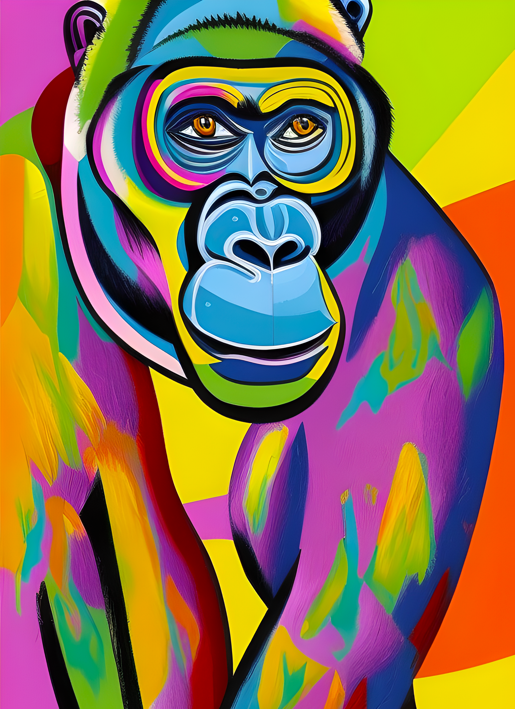 Monkey Chimpanzee Animal Colourful Abstract Art Blank Greeting Card