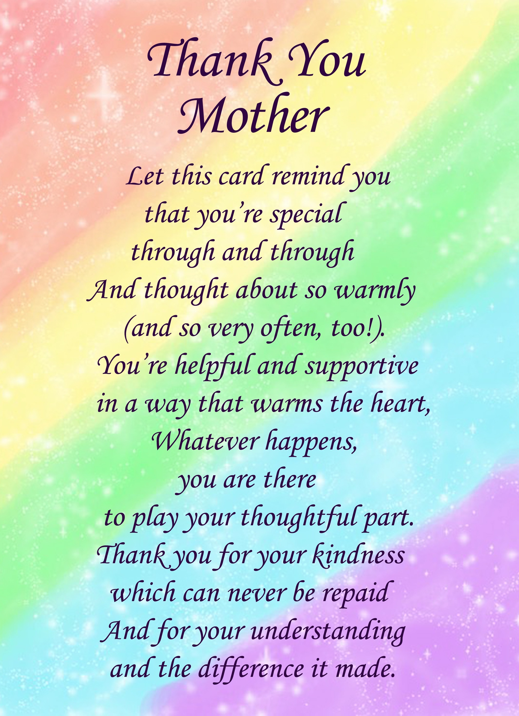 Thank You 'Mother' Poem Verse Greeting Card
