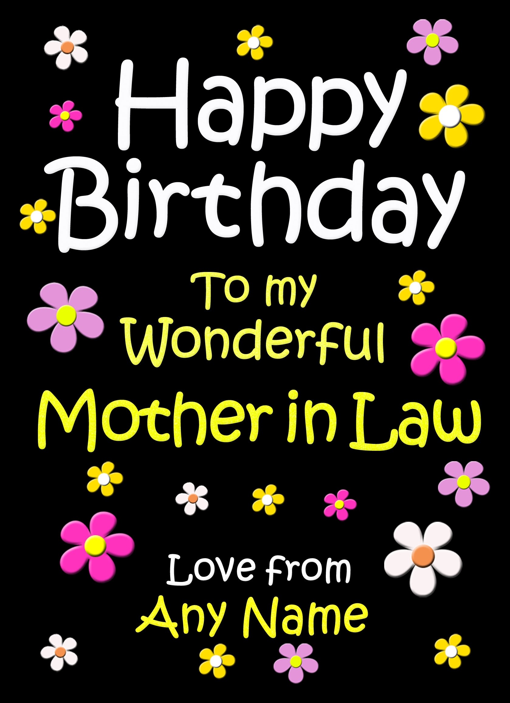 Personalised Mother in Law Birthday Card (Black)