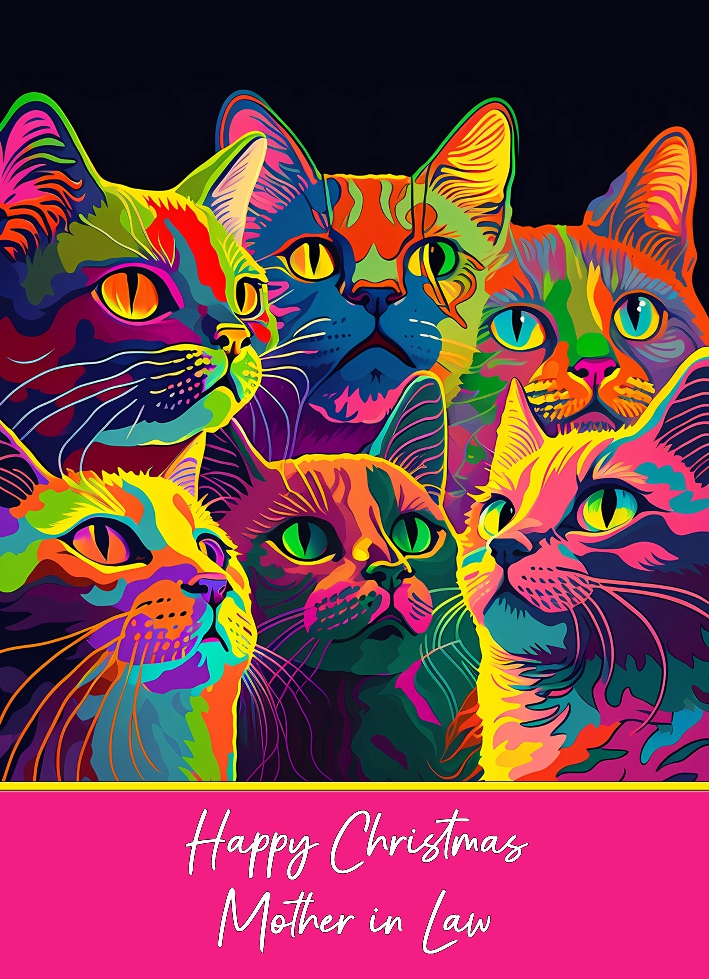 Christmas Card For Mother in Law (Colourful Cat Art)