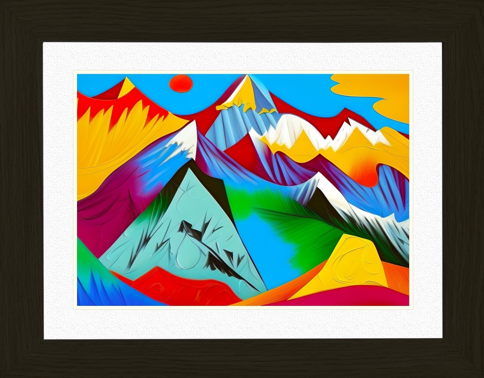 Mountain Scenery Animal Picture Framed Colourful Abstract Art (30cm x 25cm Black Frame)