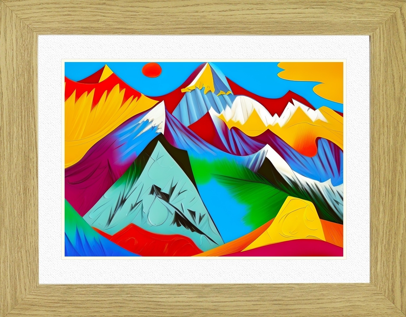 Mountain Scenery Animal Picture Framed Colourful Abstract Art (30cm x 25cm Light Oak Frame)