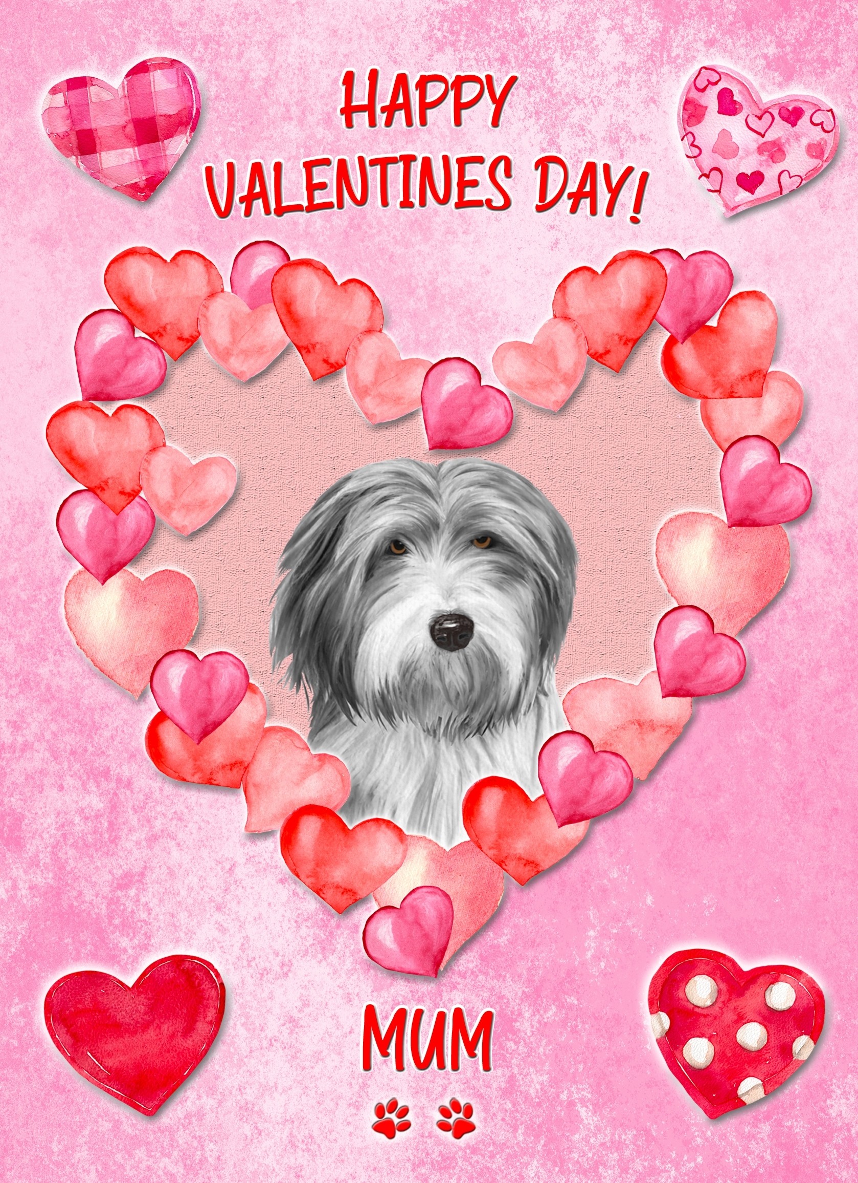 Bearded Collie Dog Valentines Day Card (Happy Valentines, Mum)