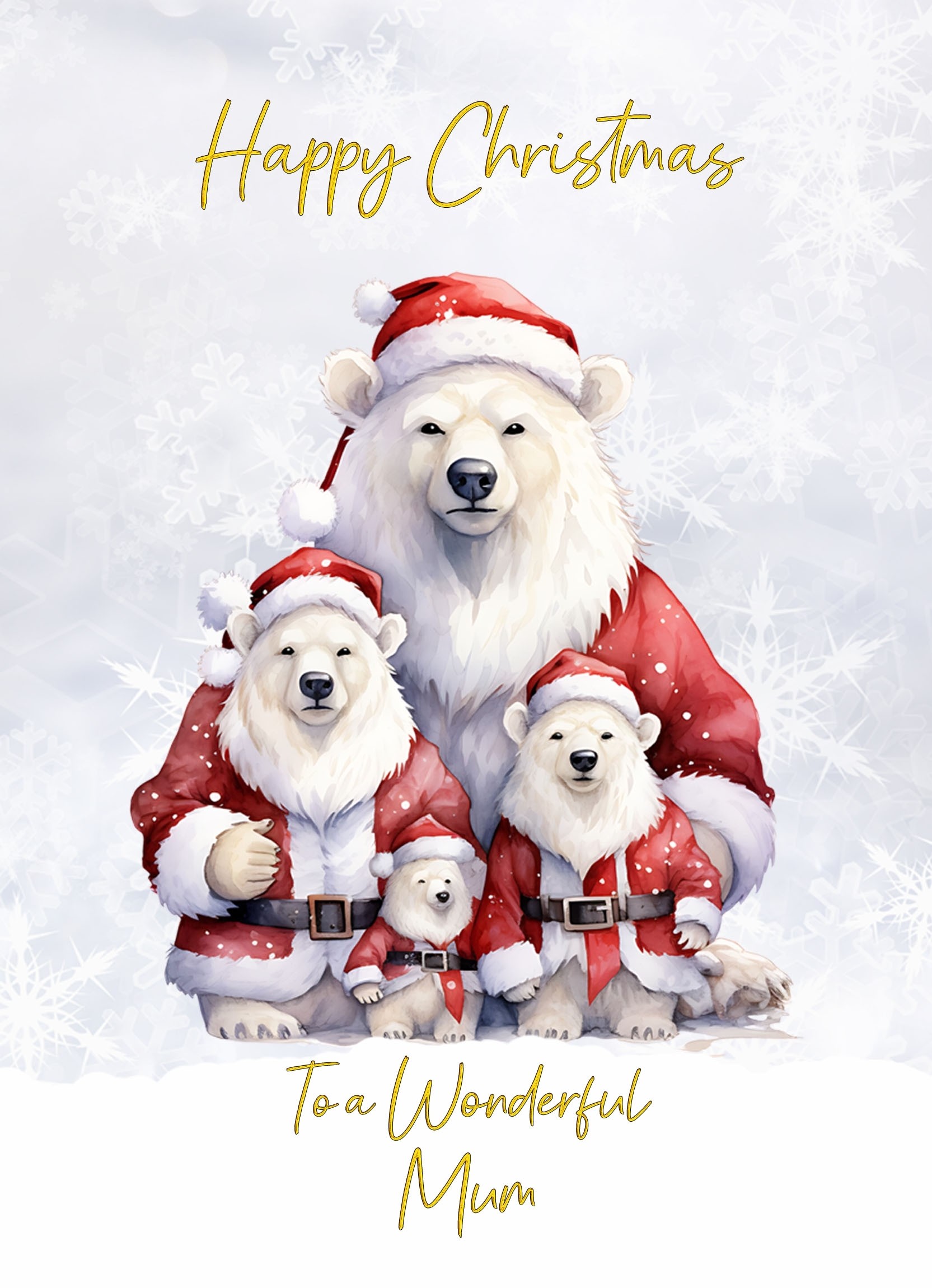 Christmas Card For Mum (Polar Bear Family Art)