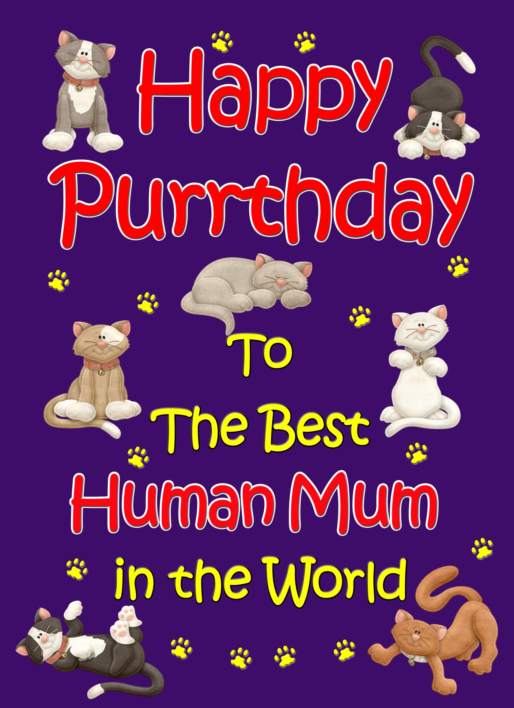 From The Cat Birthday Card (Purple, Human Mum, Happy Purrthday)
