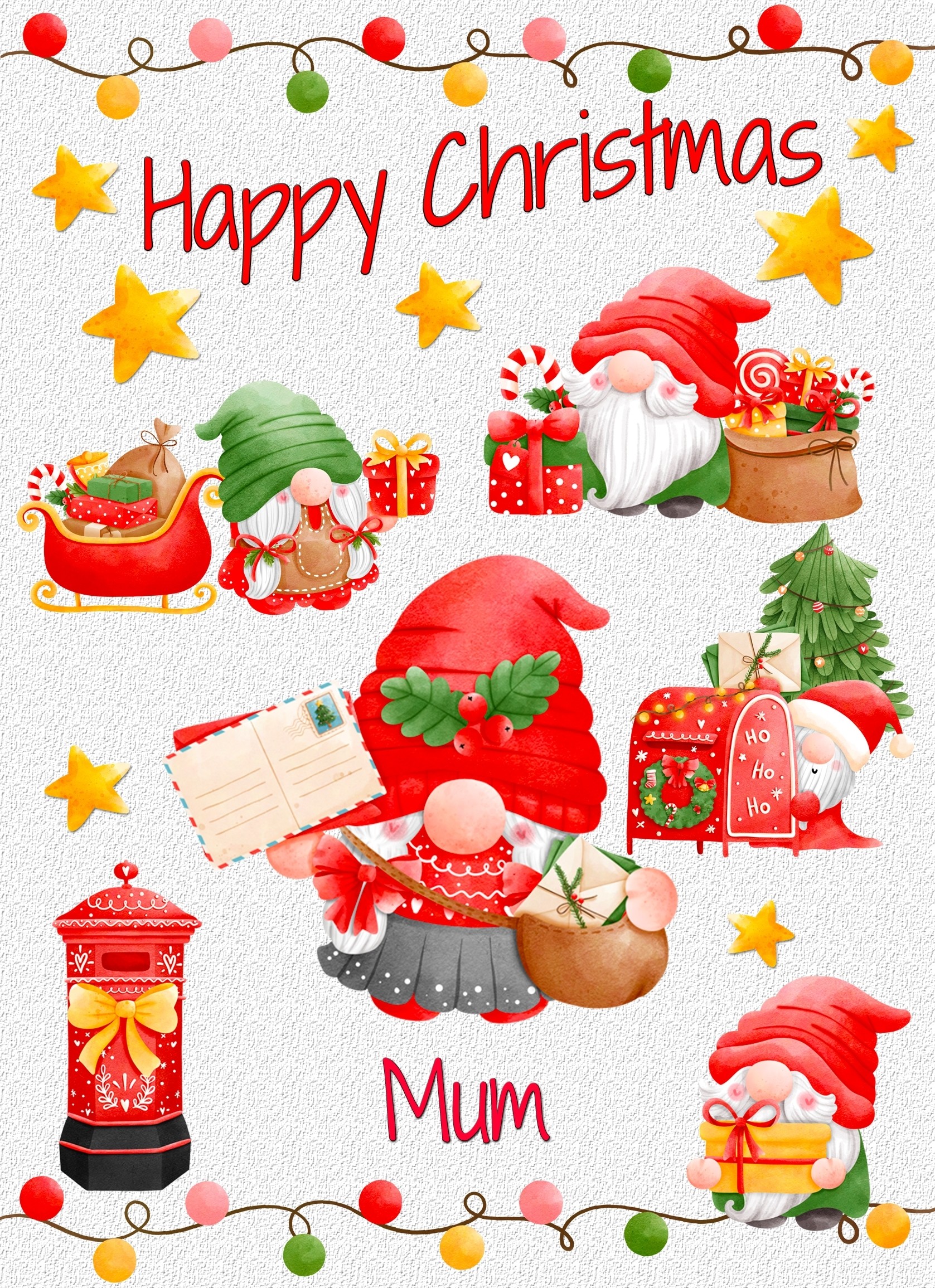 Christmas Card For Mum (Gnome, White)
